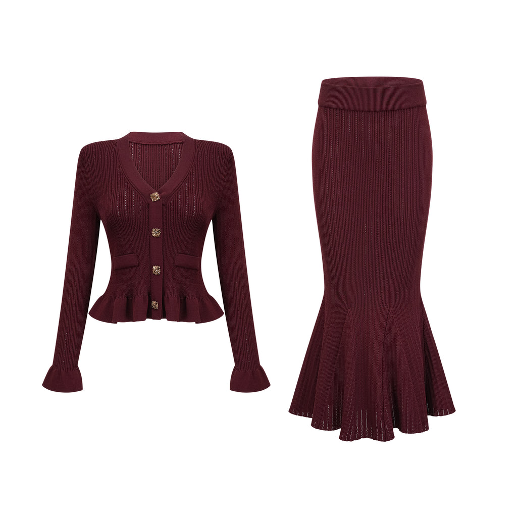 Red Ruffle Two Piece Top And Skirt Set With Spaghetti Straps For Women Summer Cotton Blend