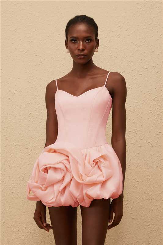 Melanie Pink 3D Petal Bubble Mini Dress