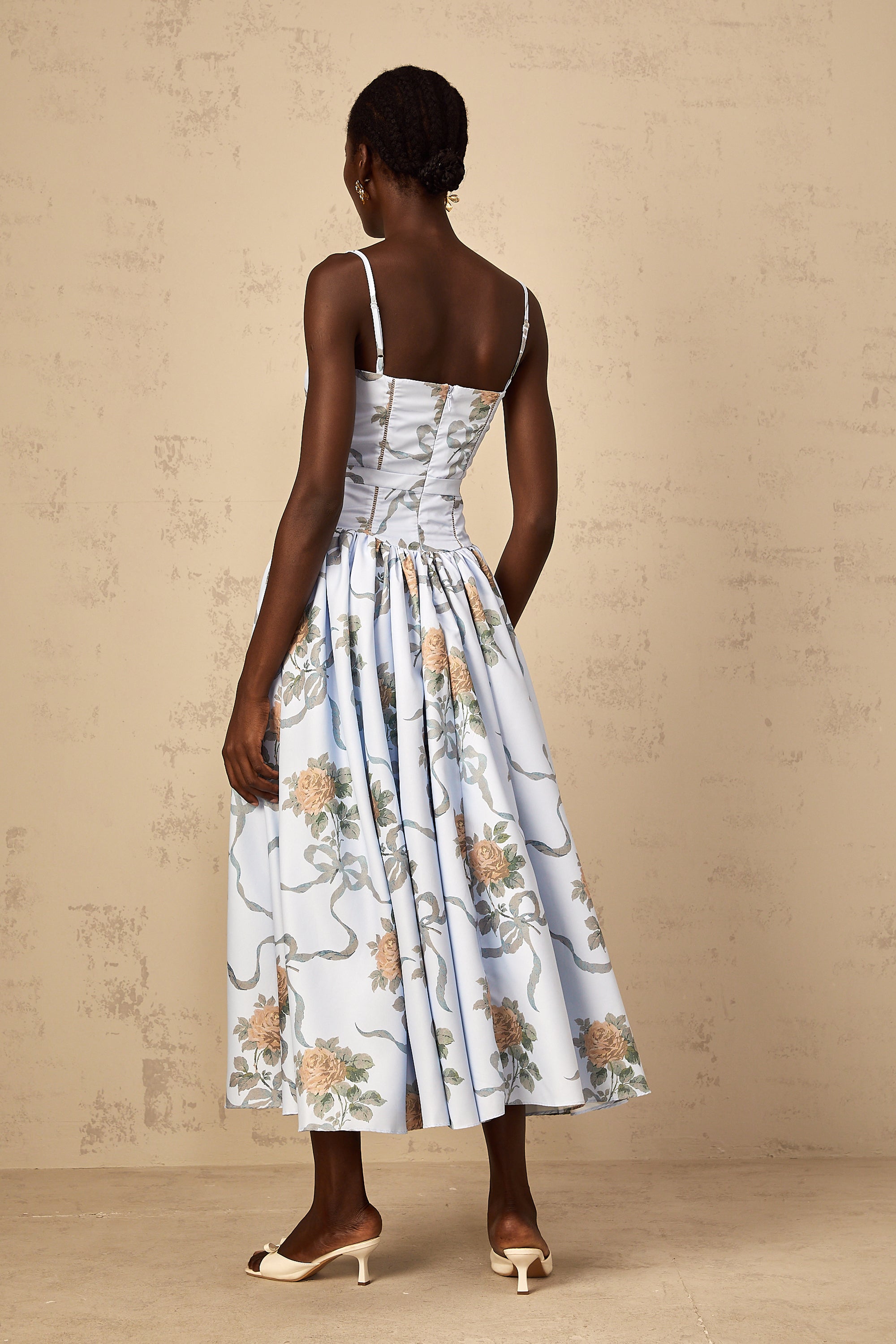 Fleur Blue Floral Print Midi Dress