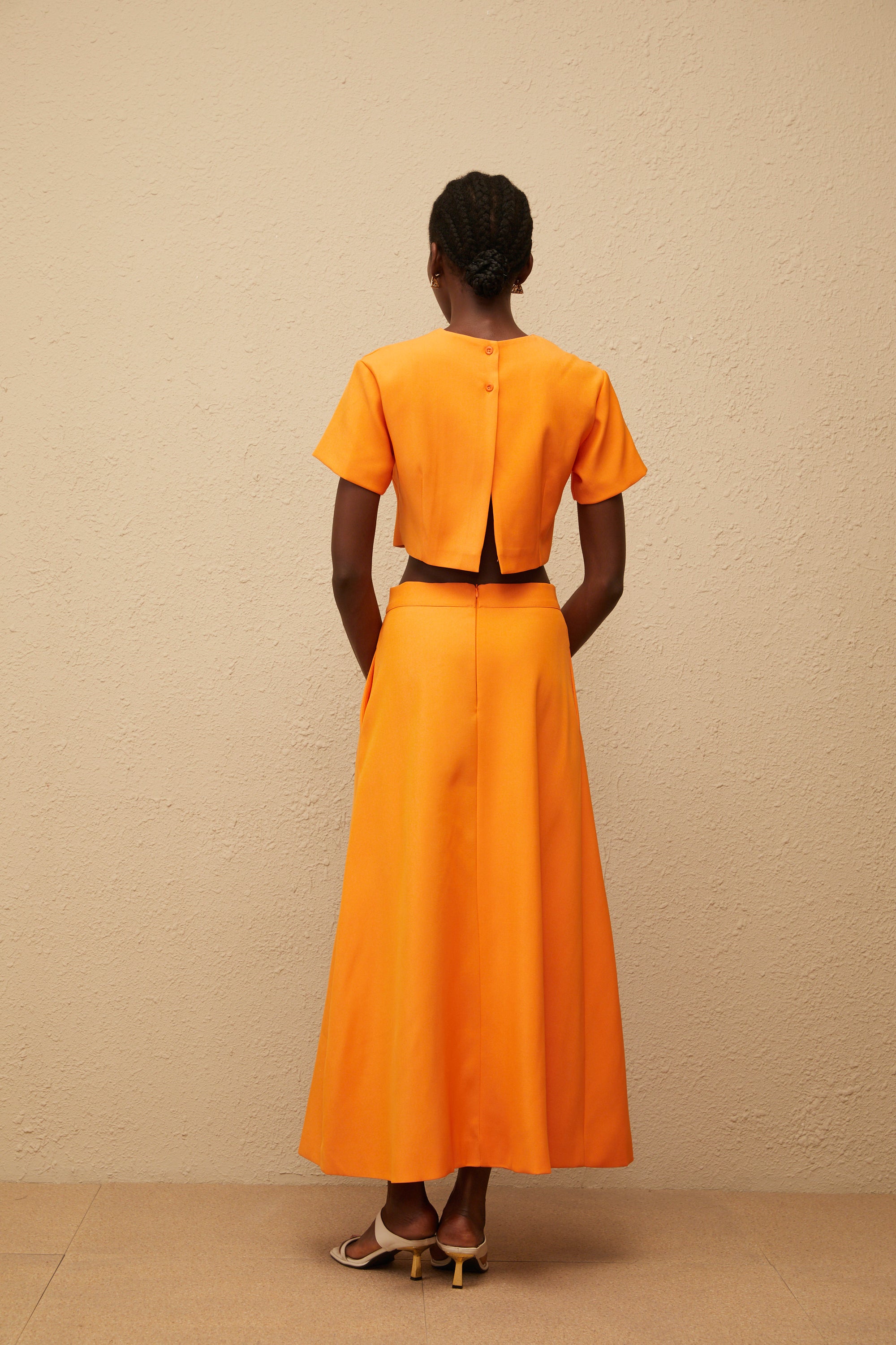 Irène Orange Sequin Floral Embroidered Matching Set