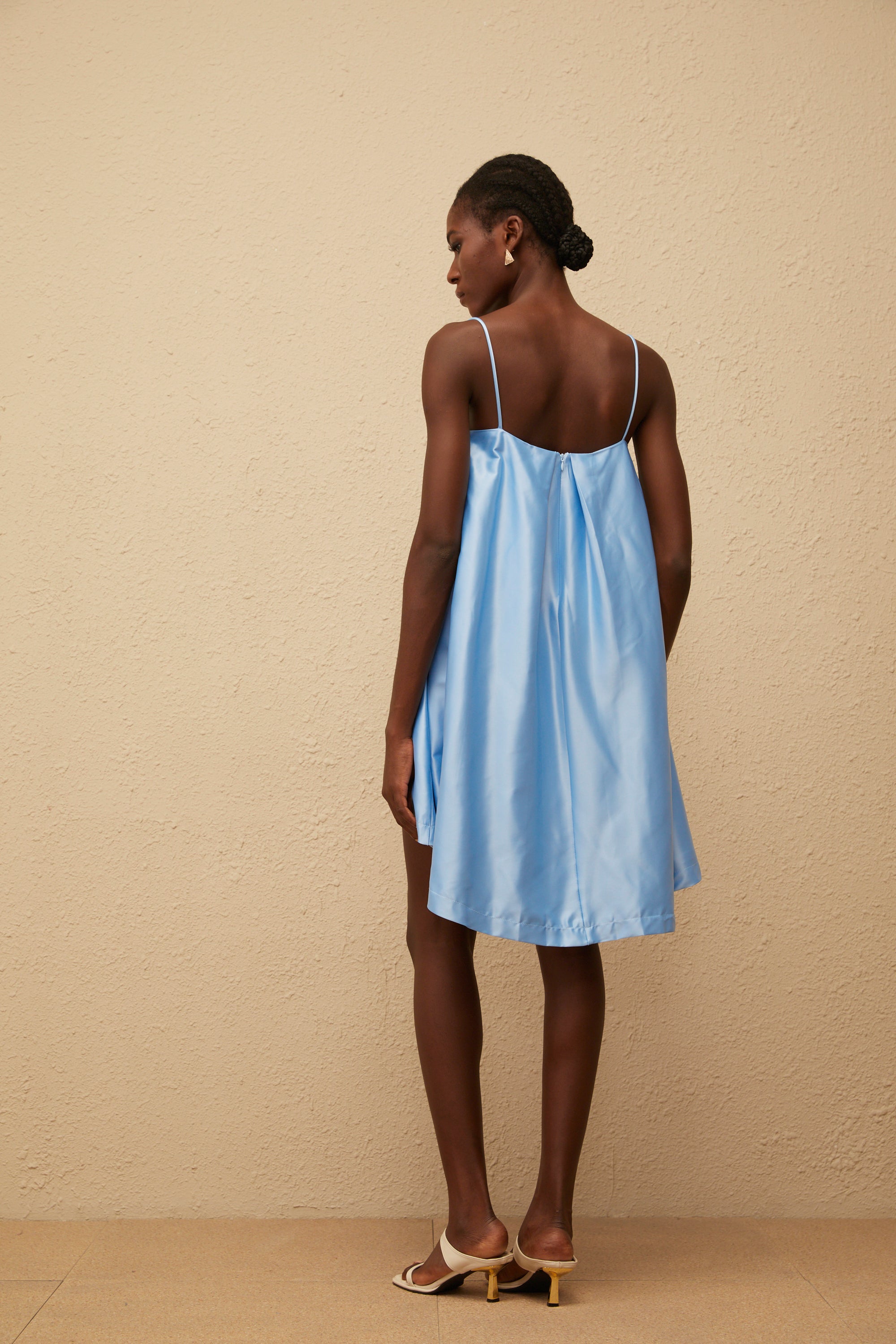 Avril Blue Floral Embroidered Satin Mini Dress