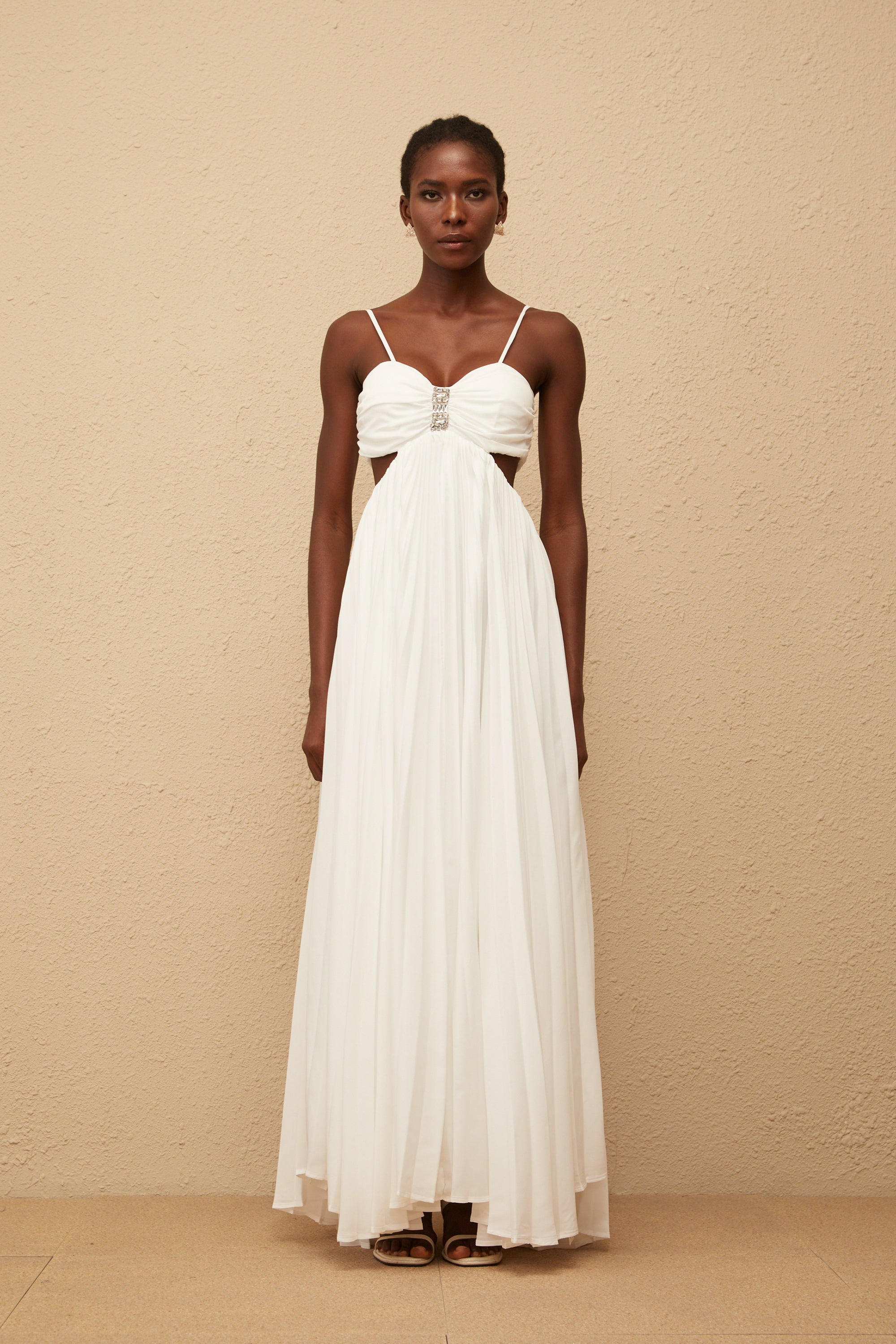 Bérénice White Cut Out Pleated Maxi Dress