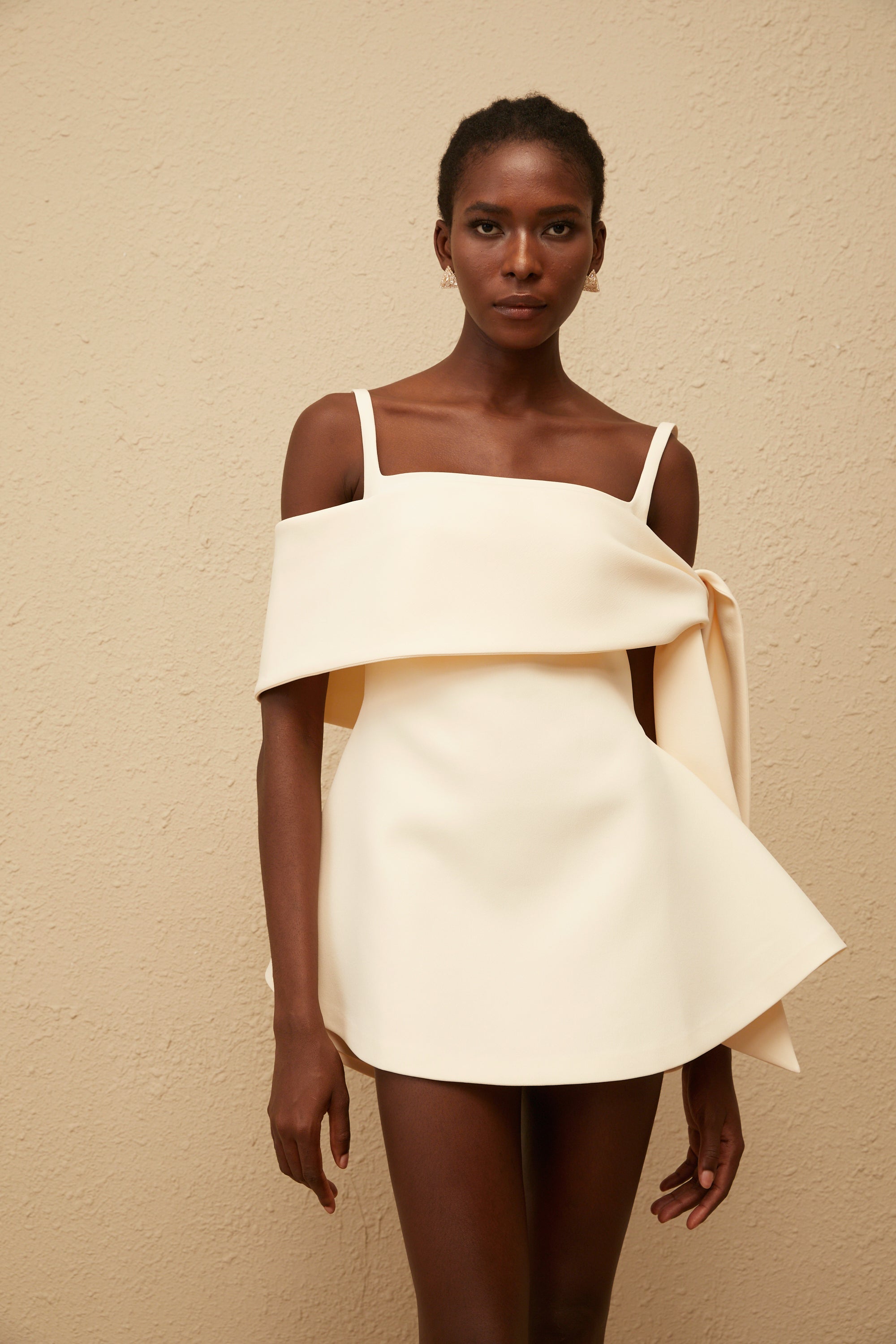 Garance Cream White Self Tie Flared Mini Dress