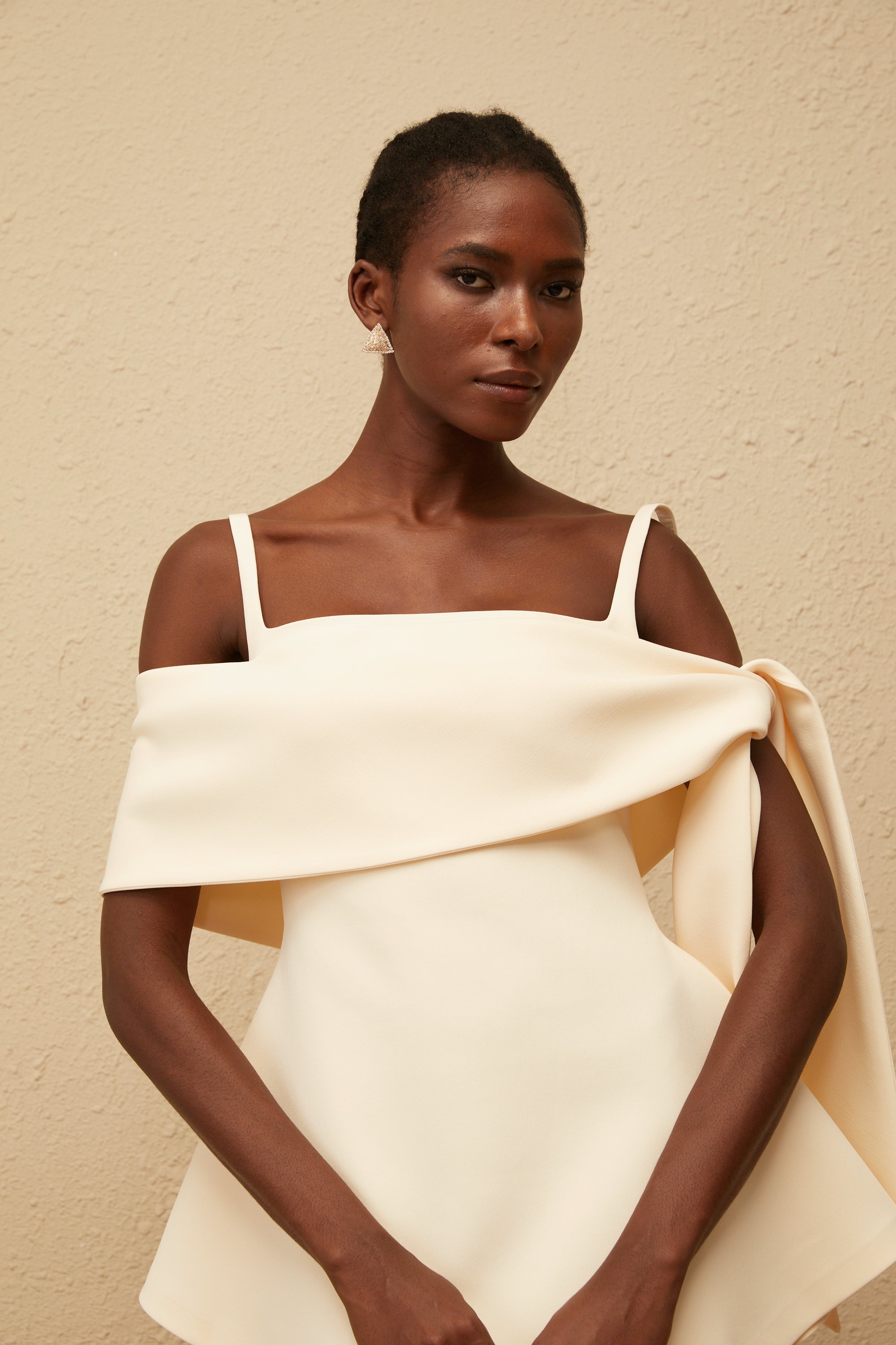 Garance Cream White Self Tie Flared Mini Dress