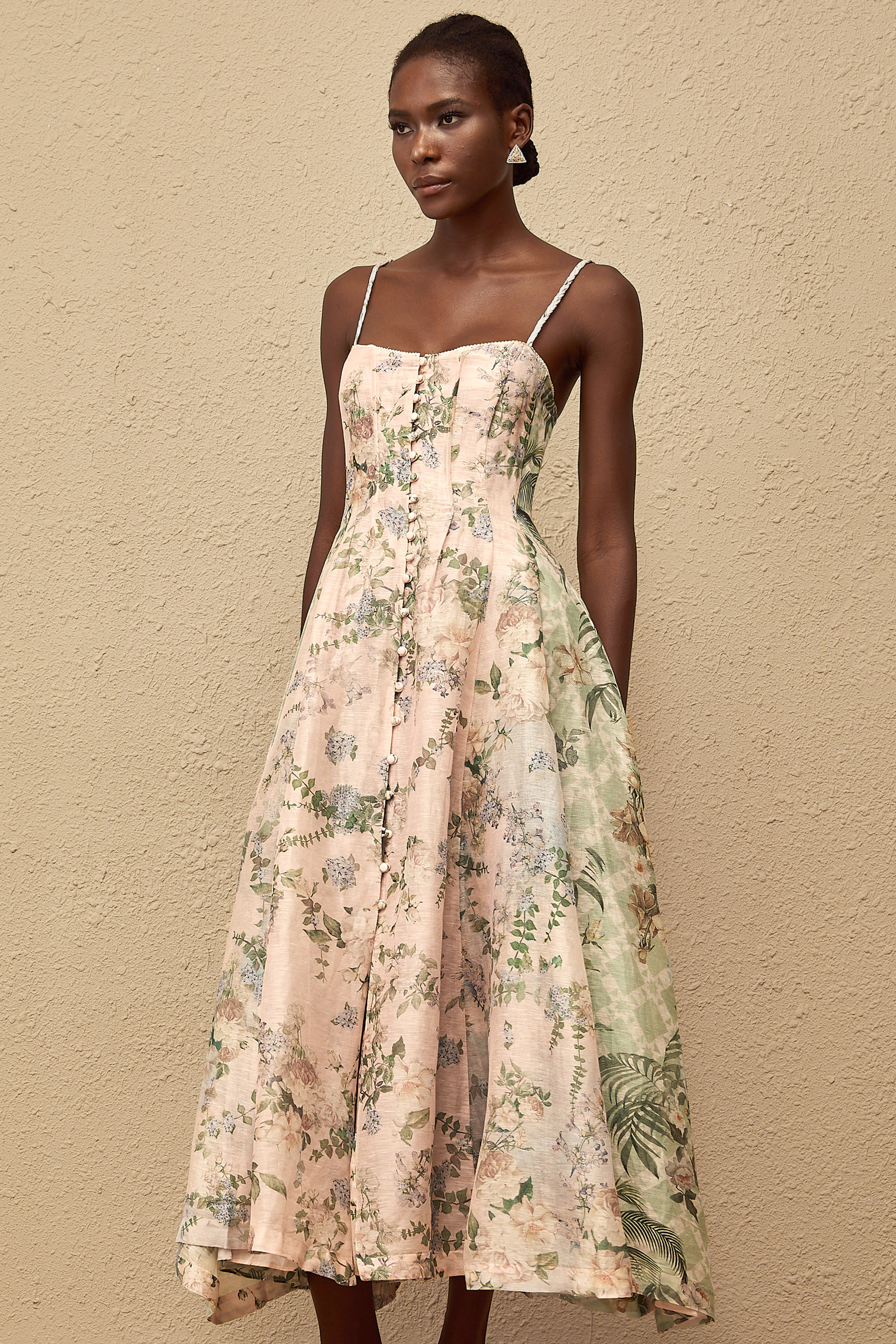 Aurore, Rosa Maxikleid mit Blumenmuster