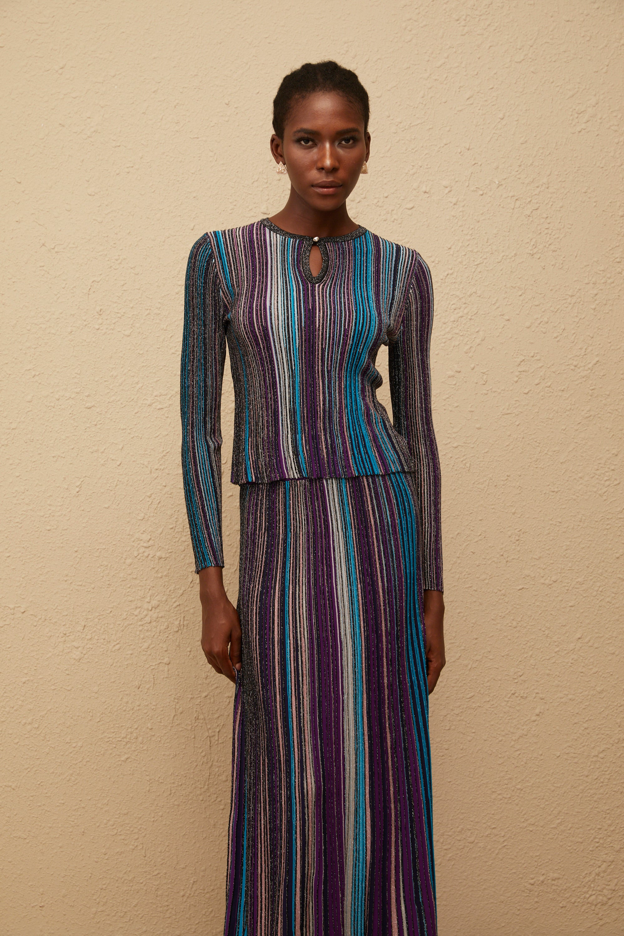 طقم أفروديت بلو اللامع المطوي المحبوك المطابق