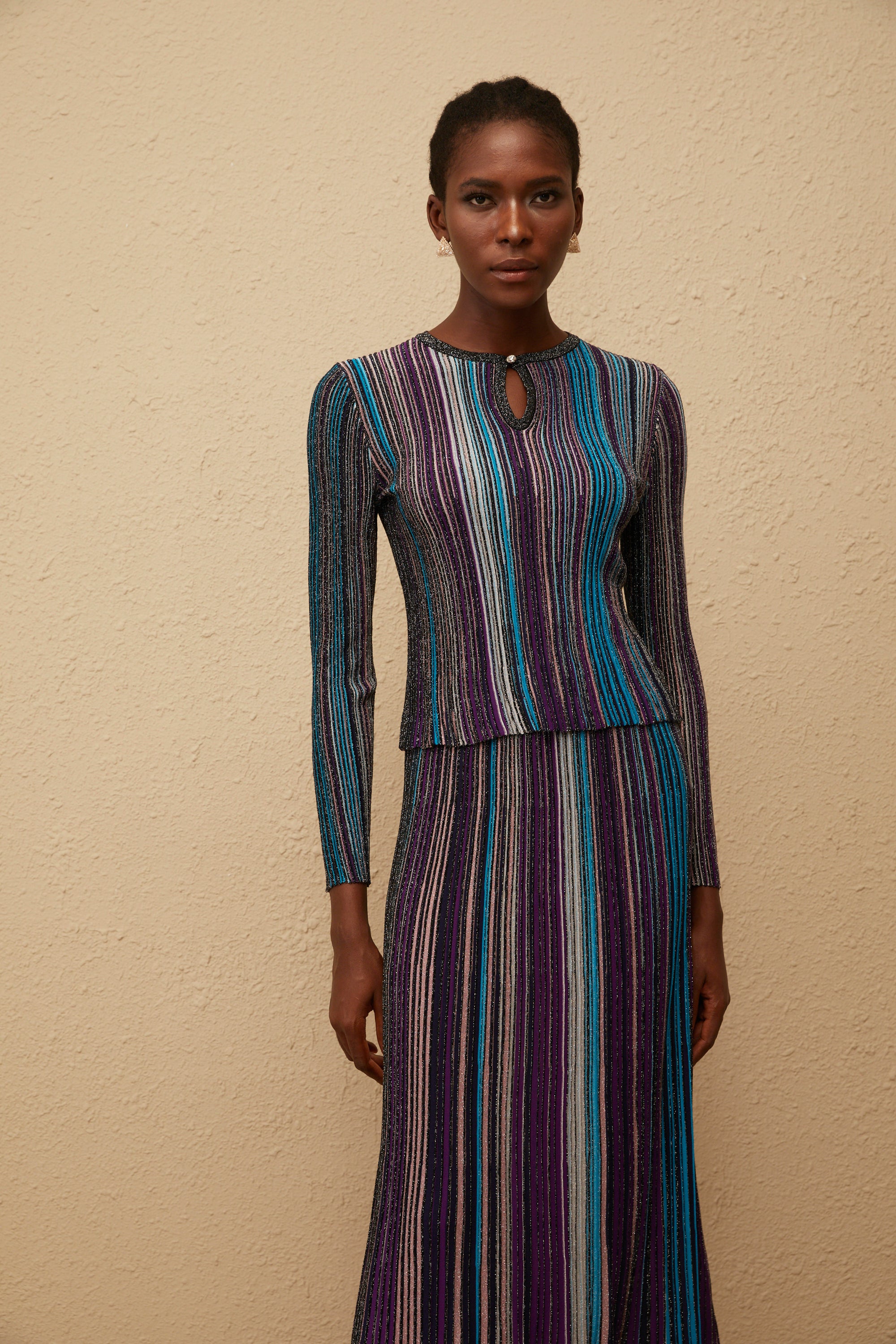 طقم أفروديت بلو اللامع المطوي المحبوك المطابق