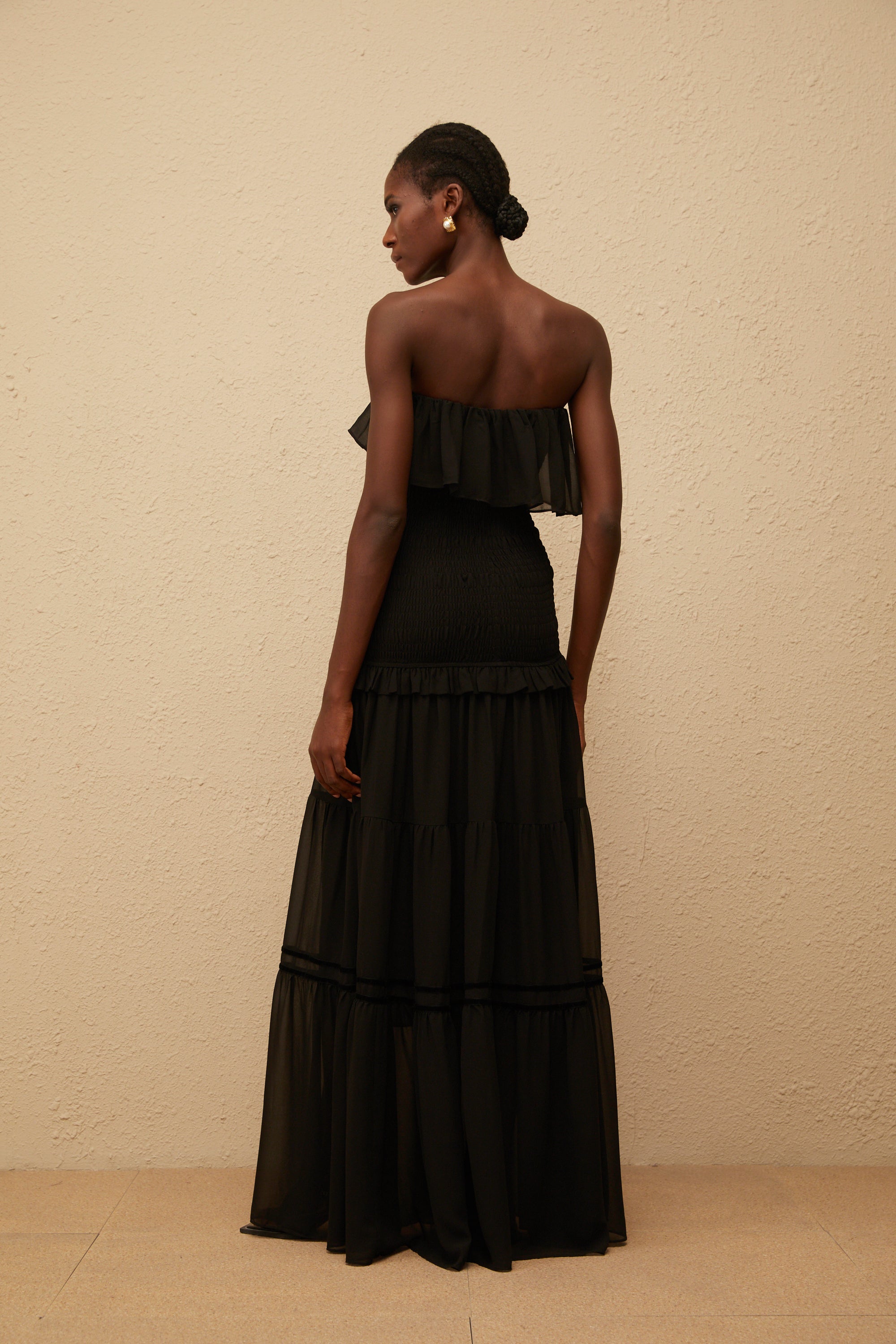 Karoliina Black Off-Shoulder Smocked Panel Maxi Dress