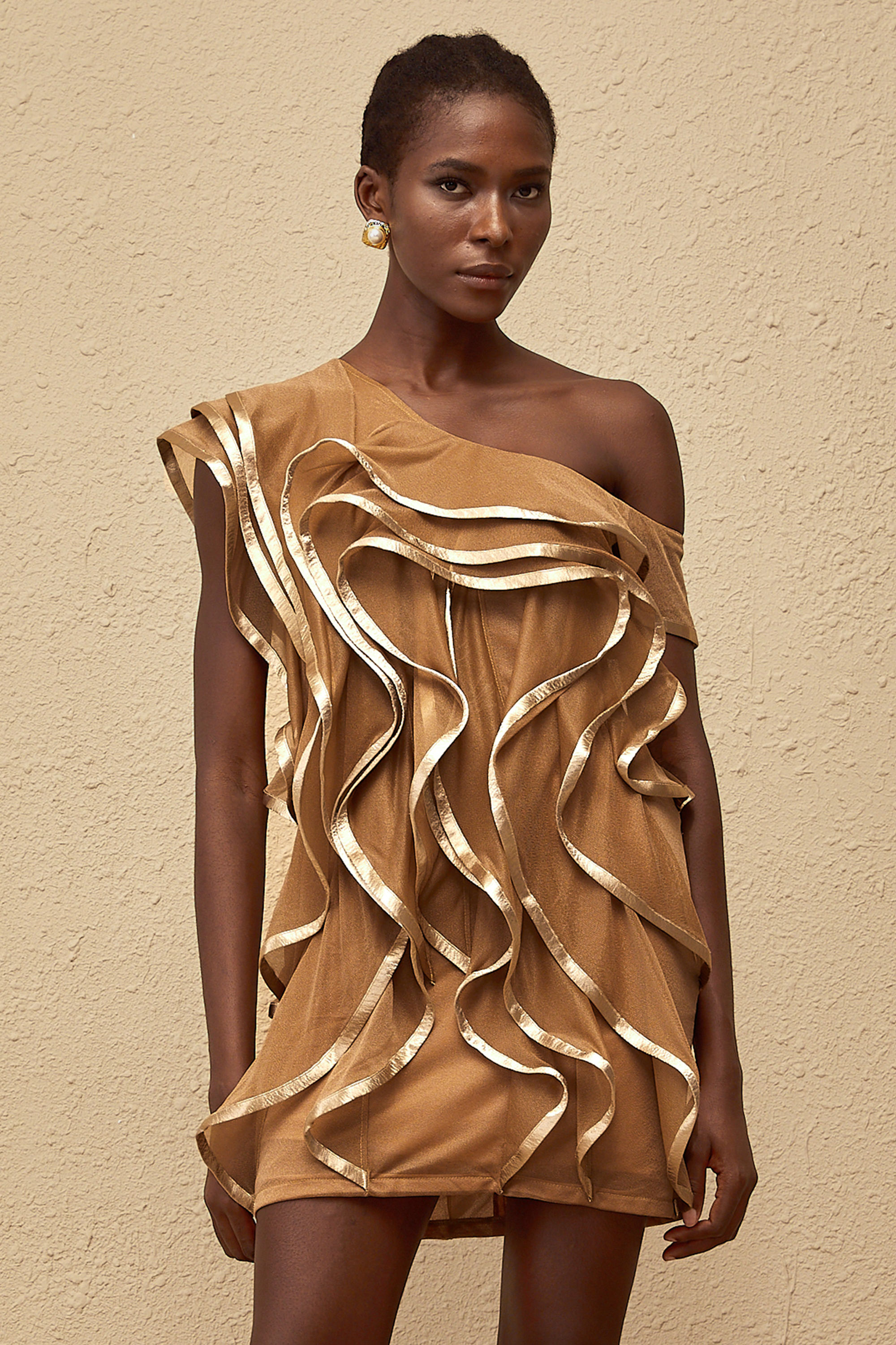 Alchimie Braunes, gerüschtes Tüll-Minikleid