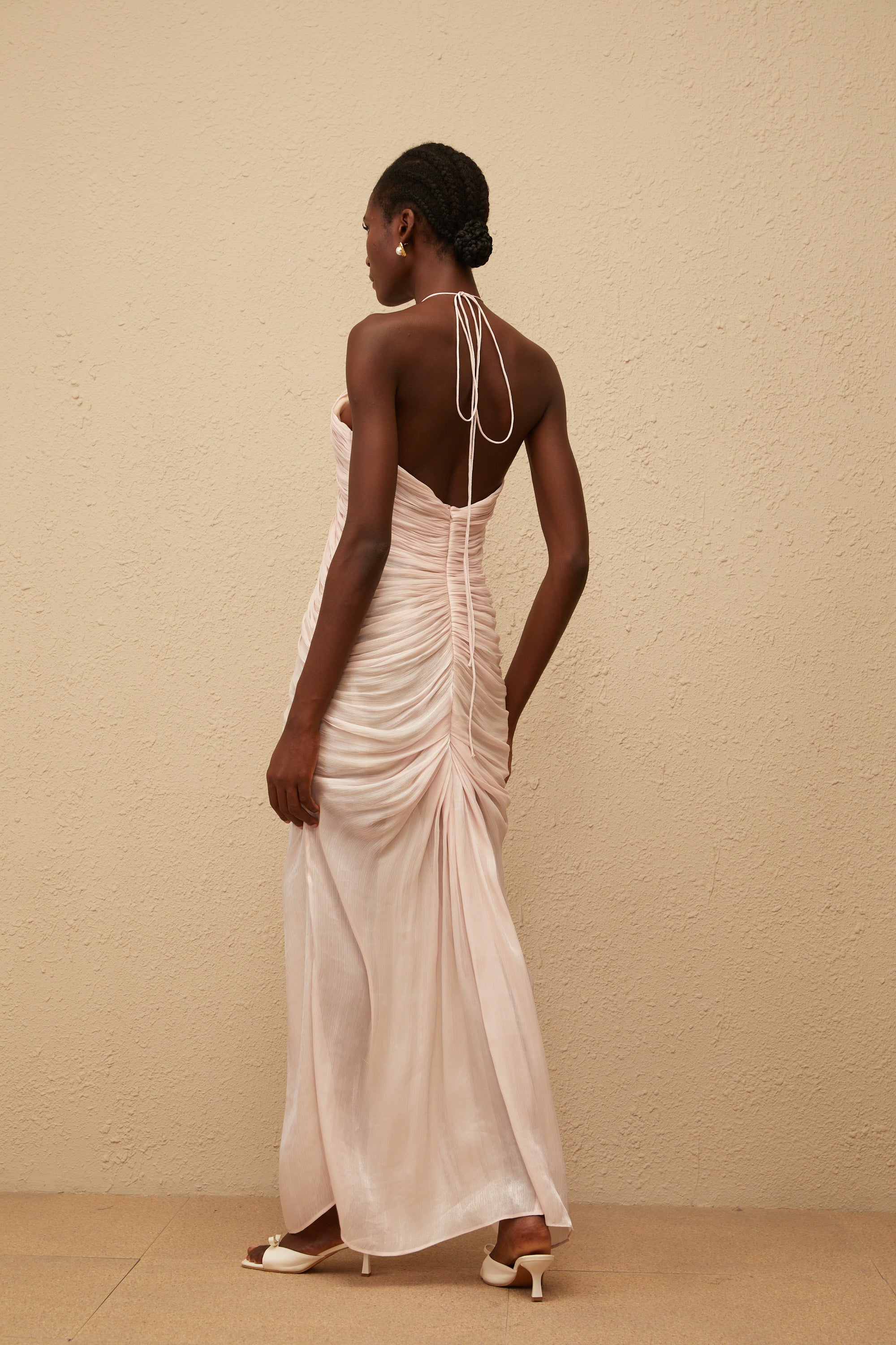 Ivresse Pink Halterneck Ruched Maxi Dress