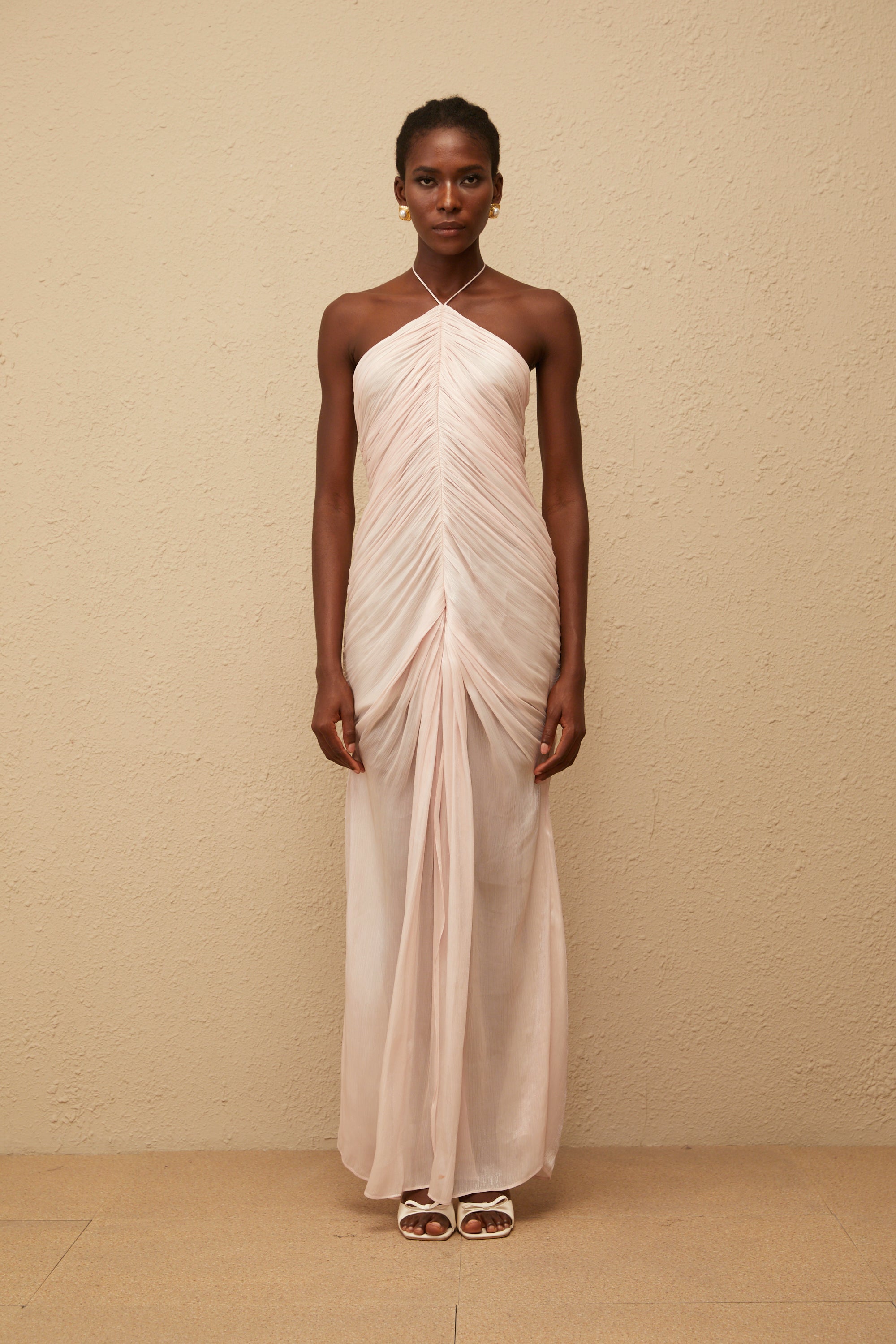 Ivresse Pink Halterneck Ruched Maxi Dress