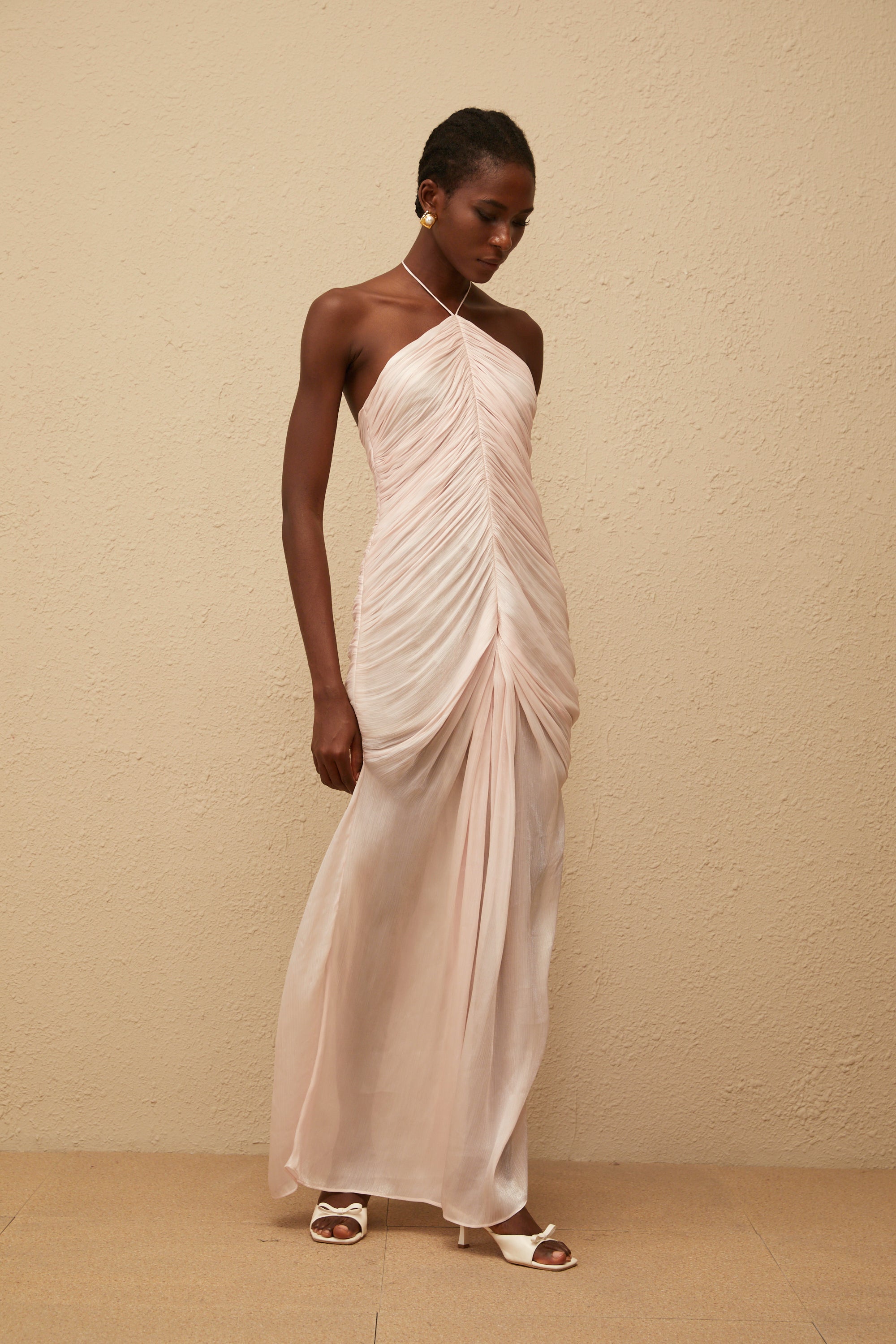 Ivresse Pink Halterneck Ruched Maxi Dress