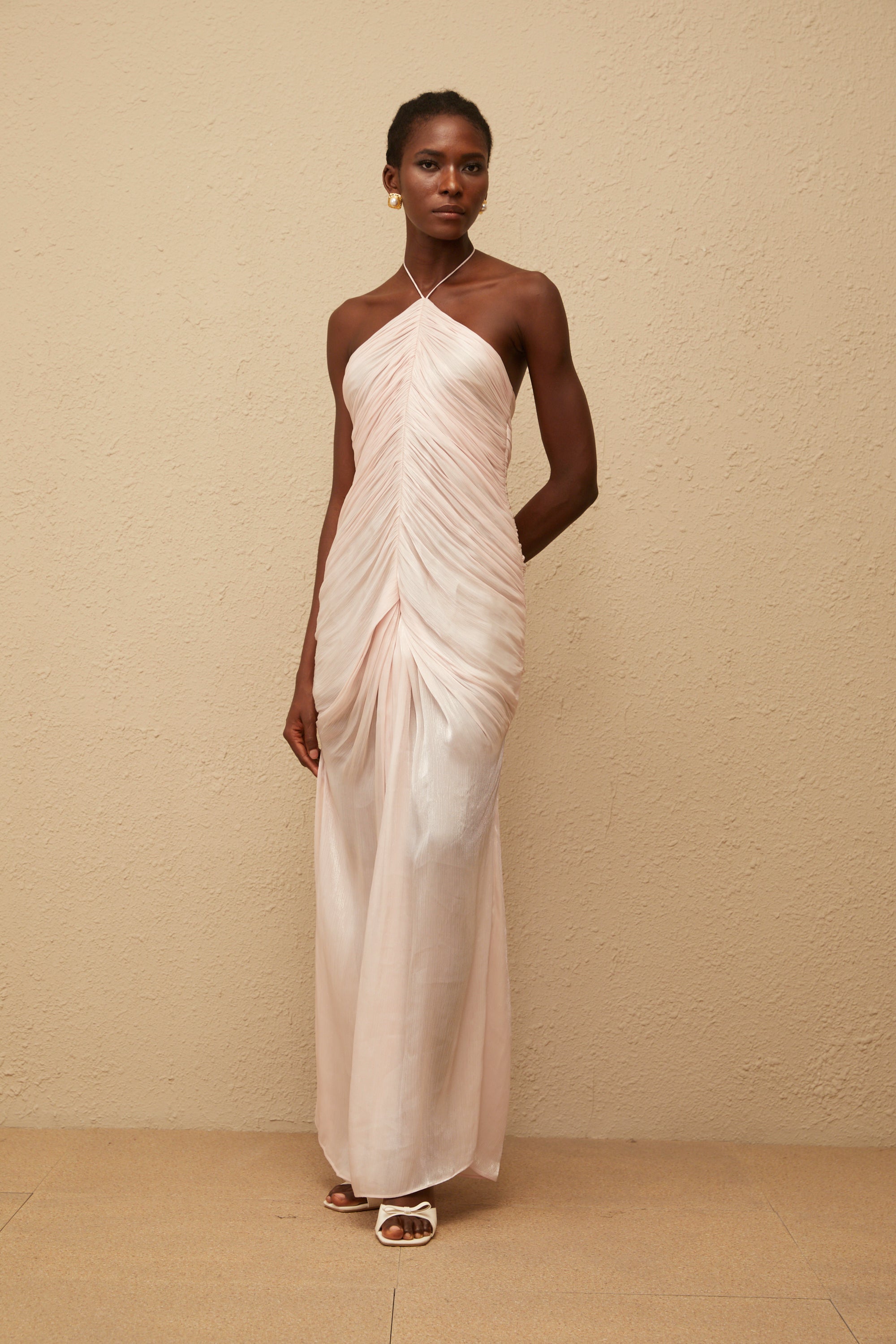 Ivresse Pink Halterneck Ruched Maxi Dress