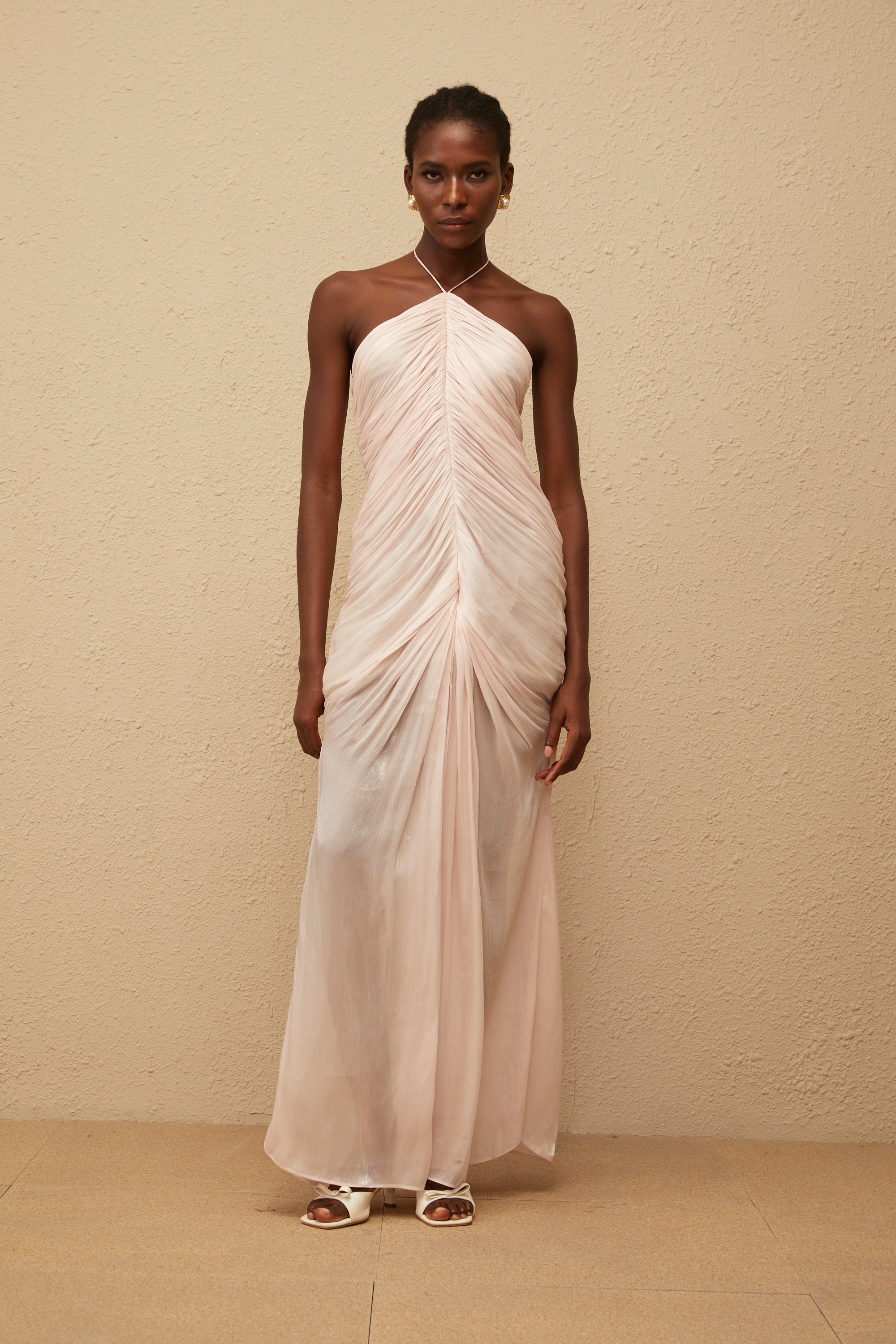 Ivresse Pink Halterneck Ruched Maxi Dress