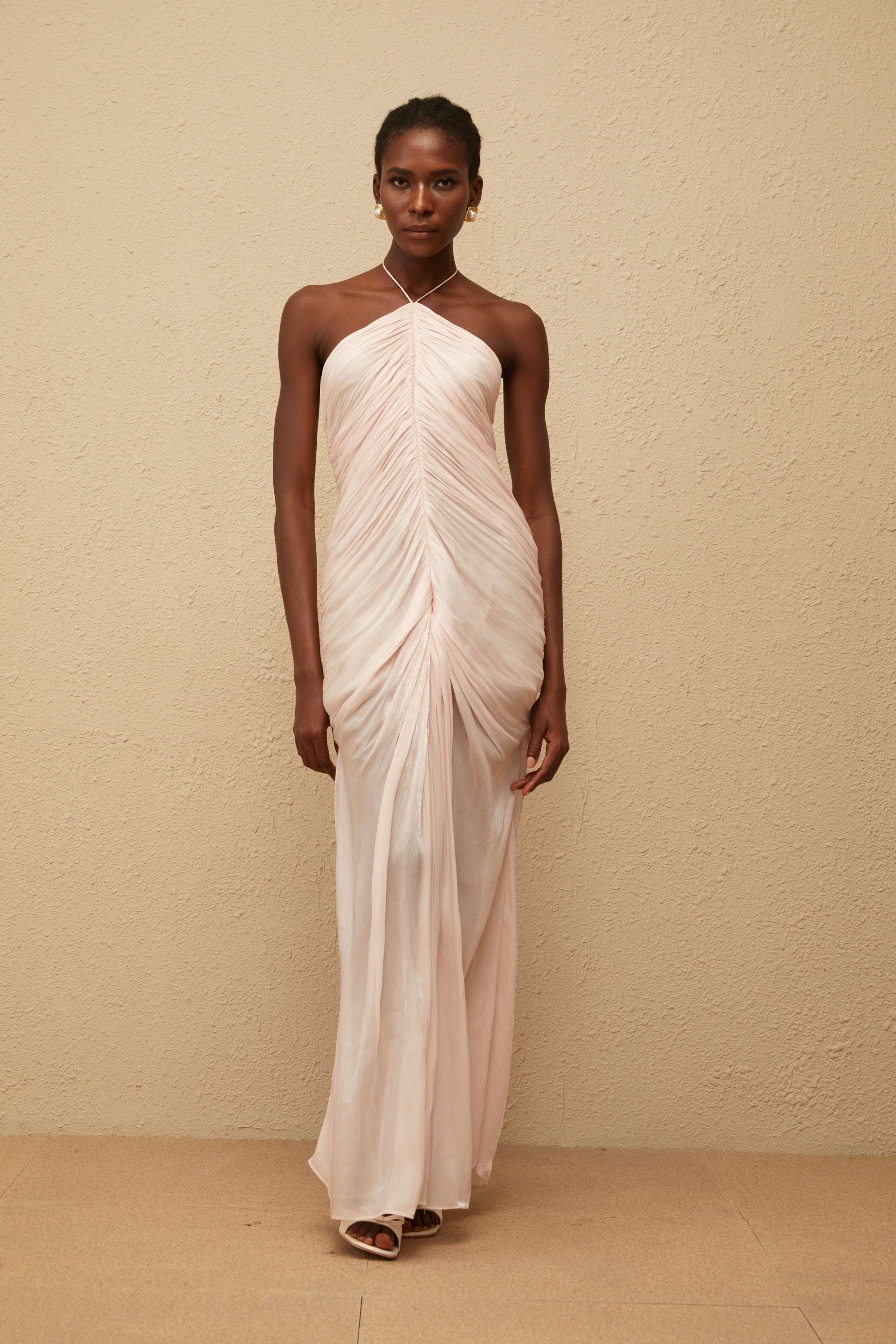 Ivresse Pink Halterneck Ruched Maxi Dress