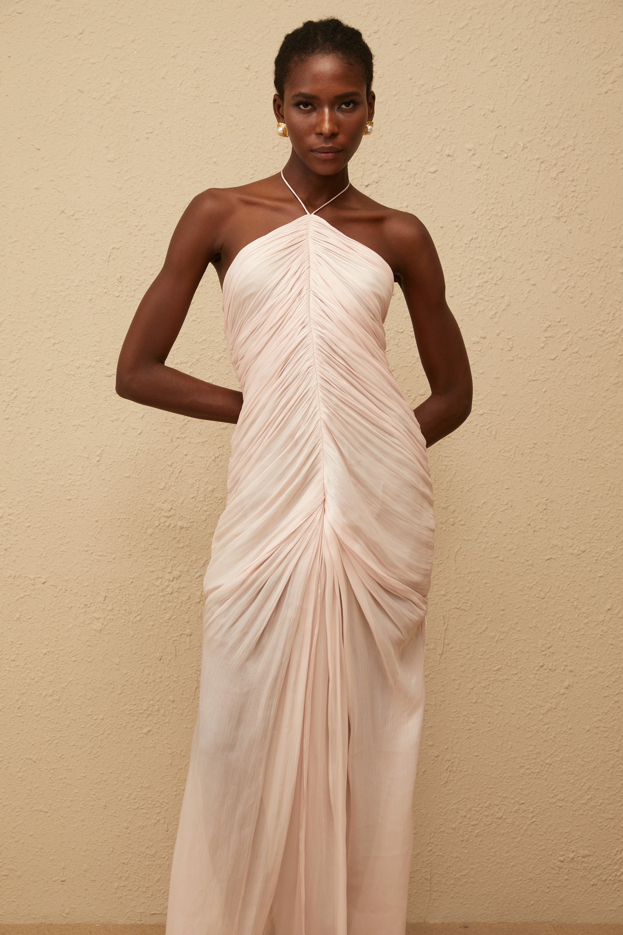 Ivresse Pink Halterneck Ruched Maxi Dress