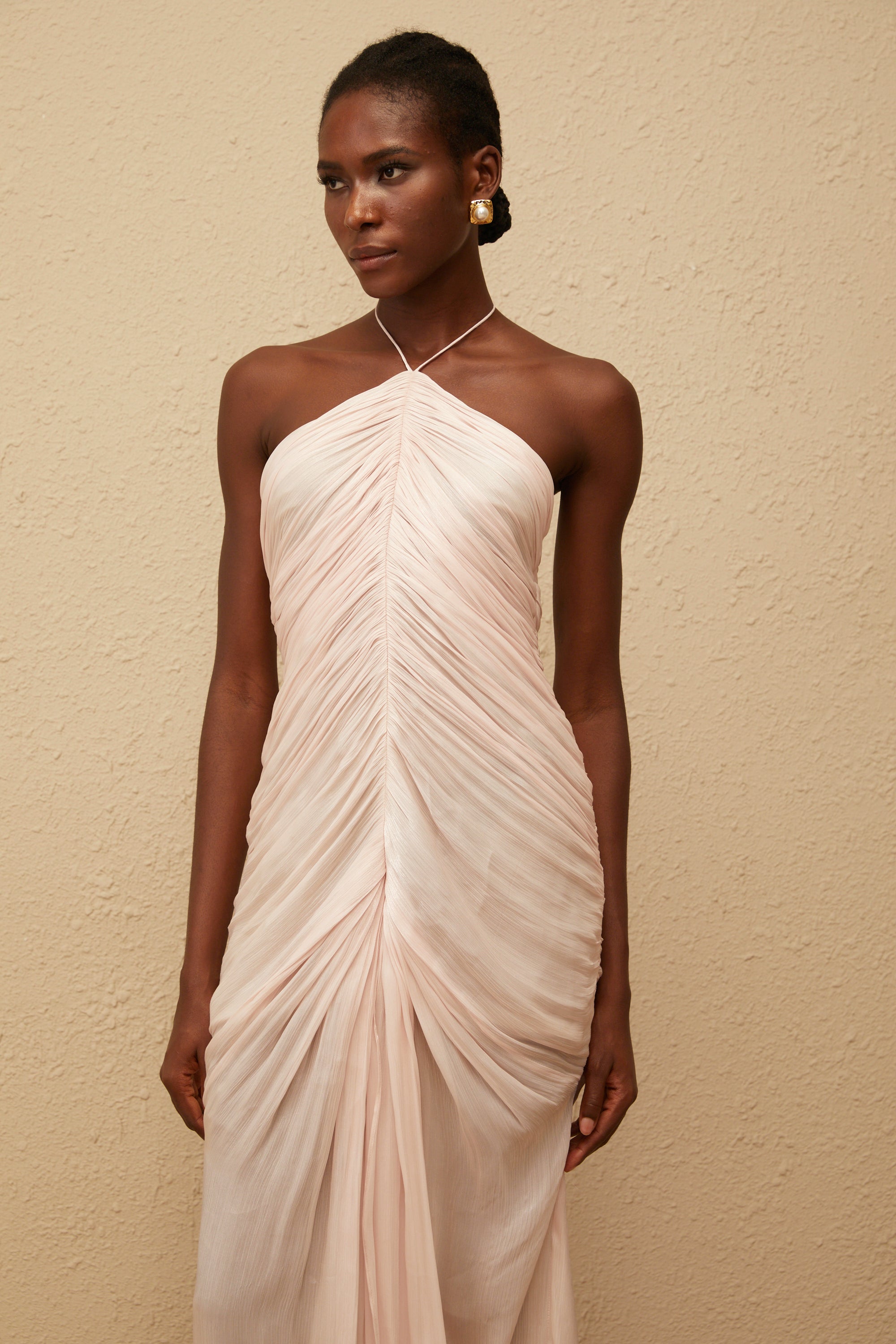 Ivresse Pink Halterneck Ruched Maxi Dress