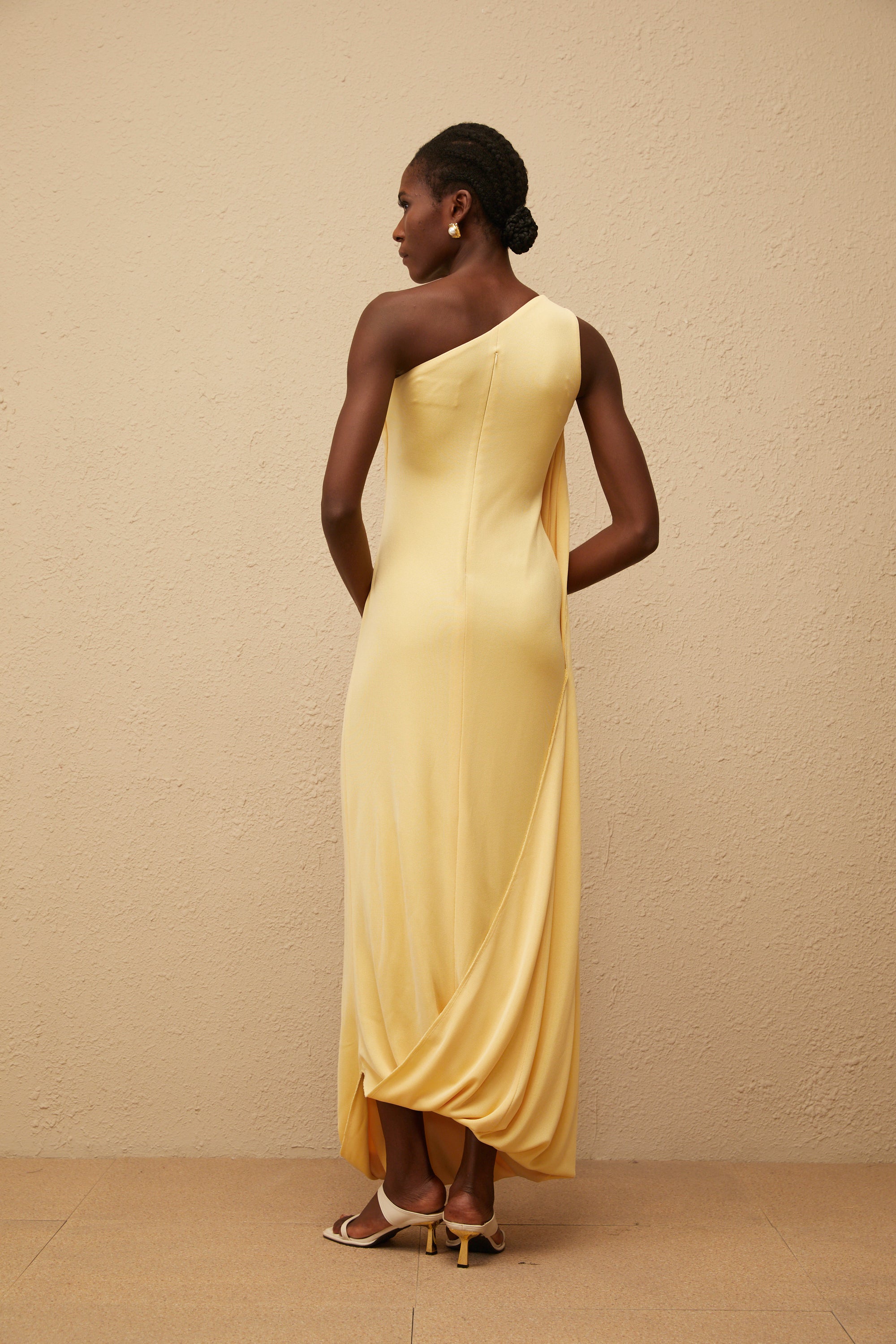 Garance Yellow Draped Asymmetrical Maxi Dress