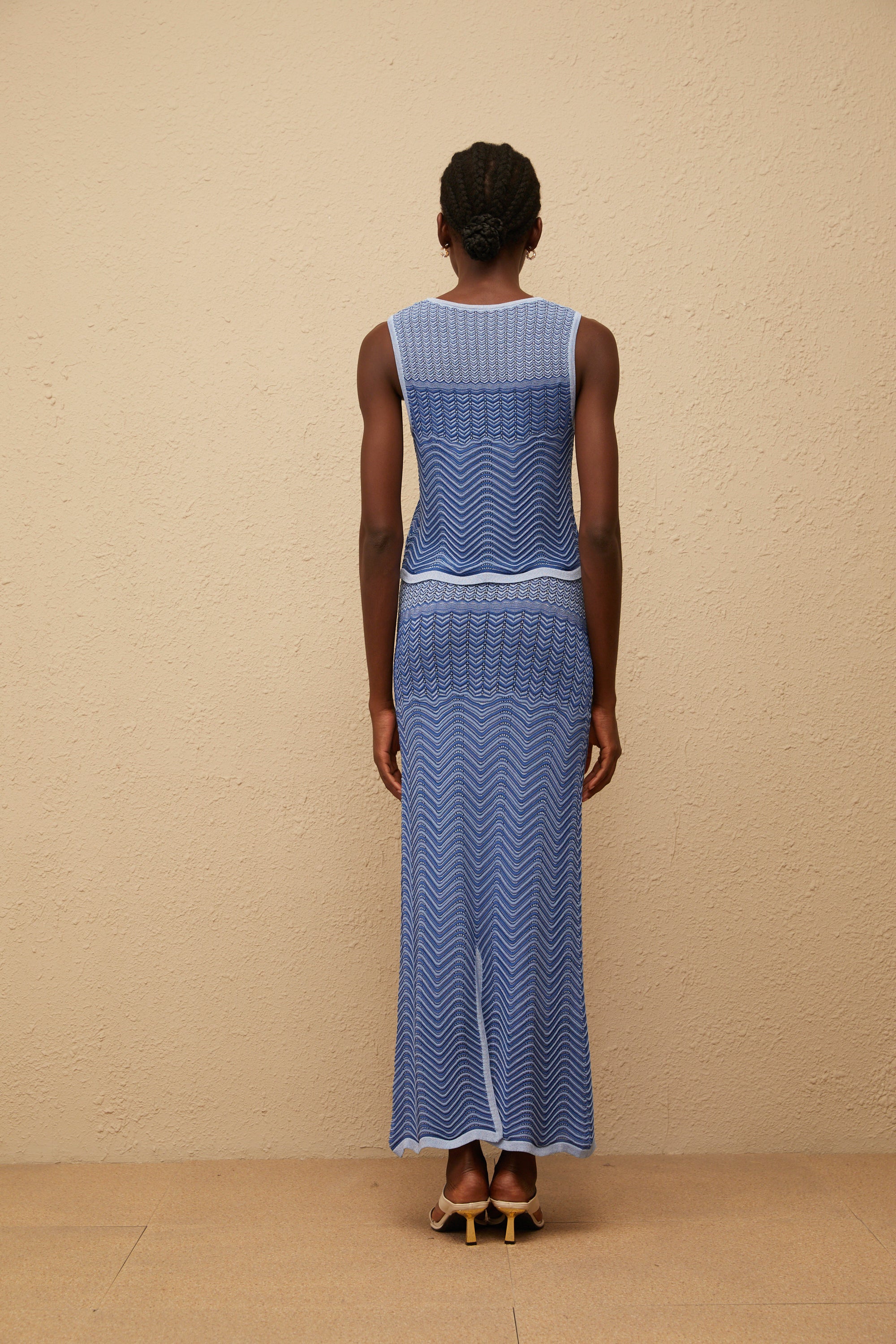 Graphique Blue Wavy Crochet Knit Top & Skirt Co-ord