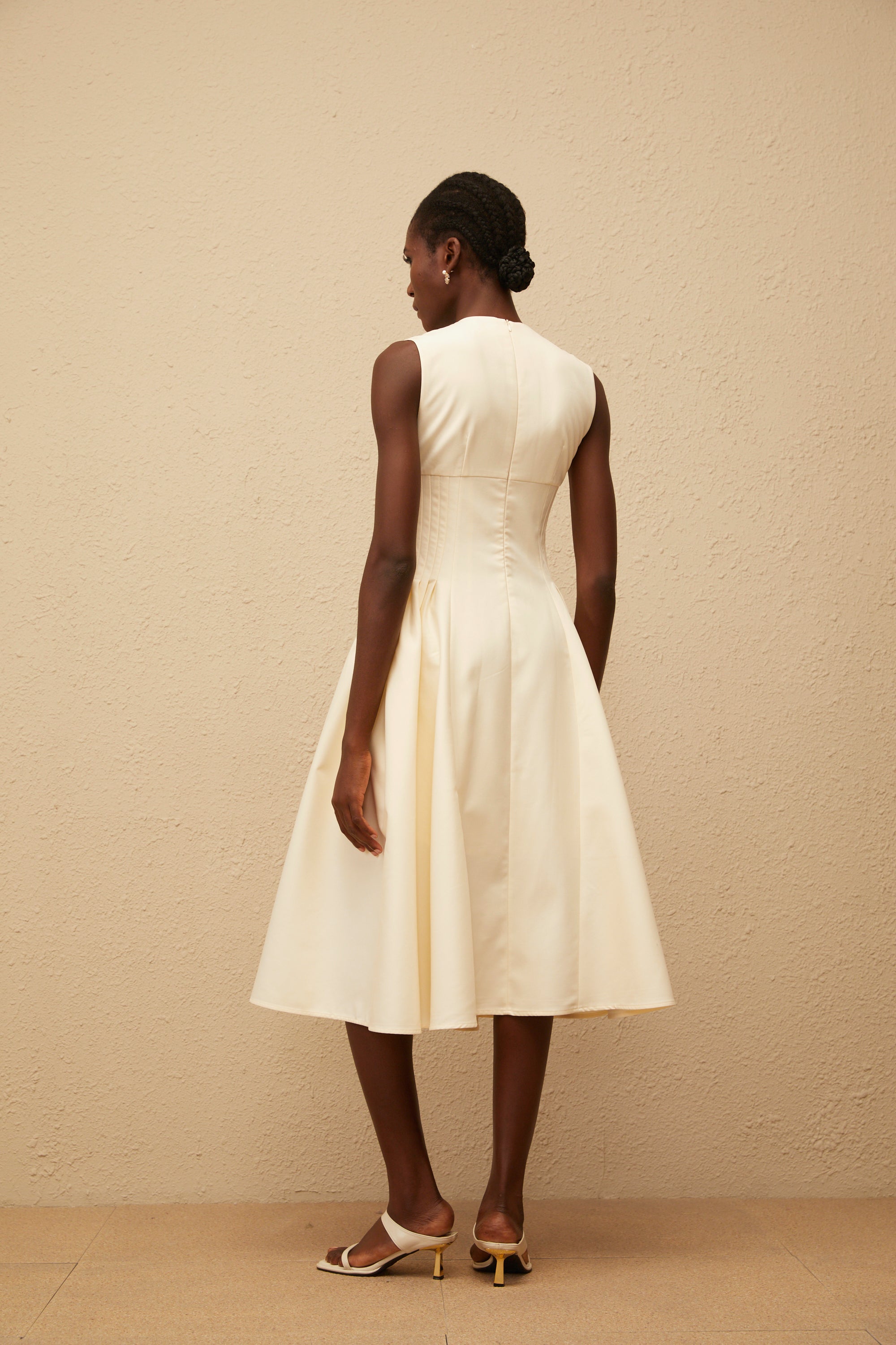 Velours Neutral Voluminous Midi Dress