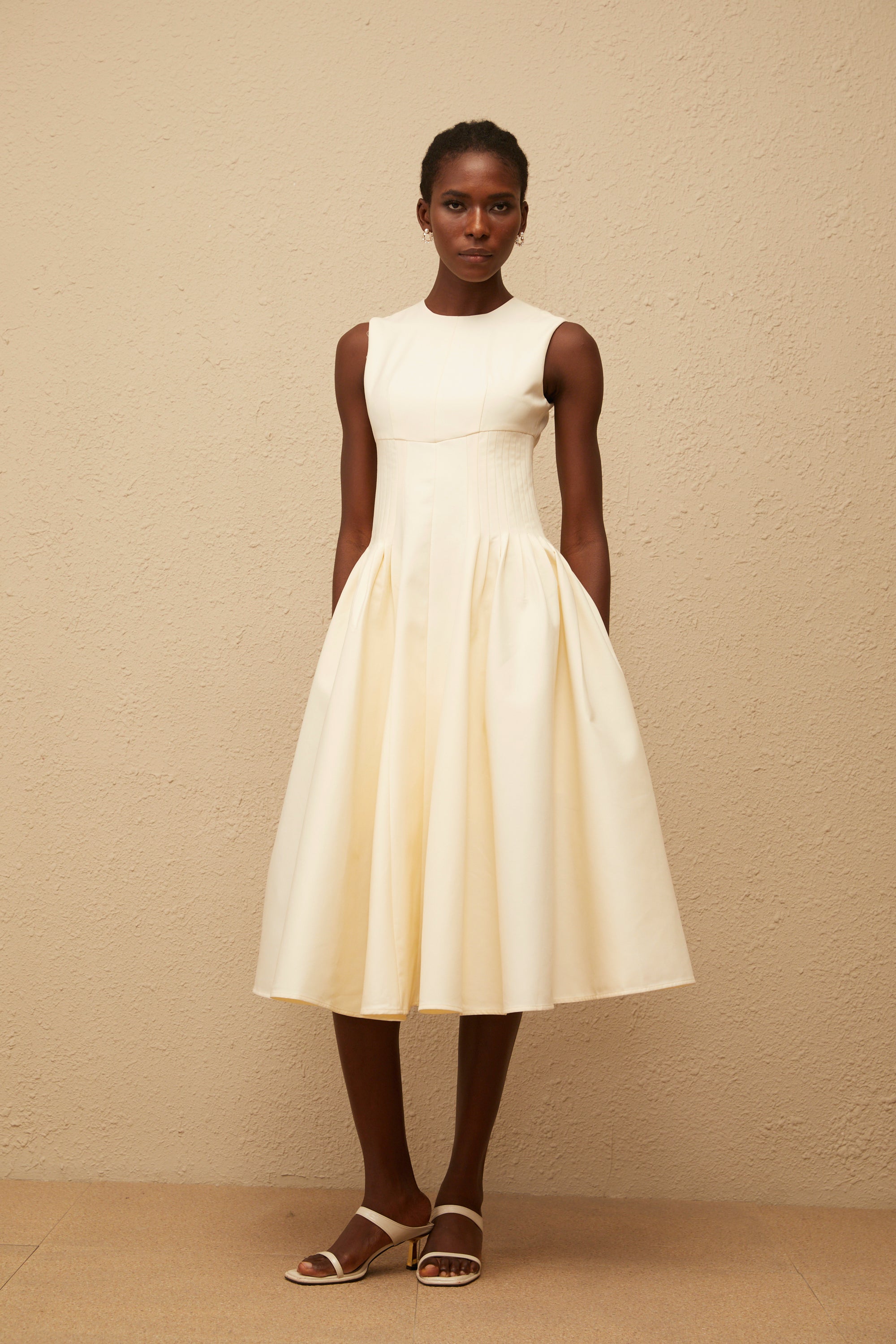 Velours Neutral Voluminous Midi Dress