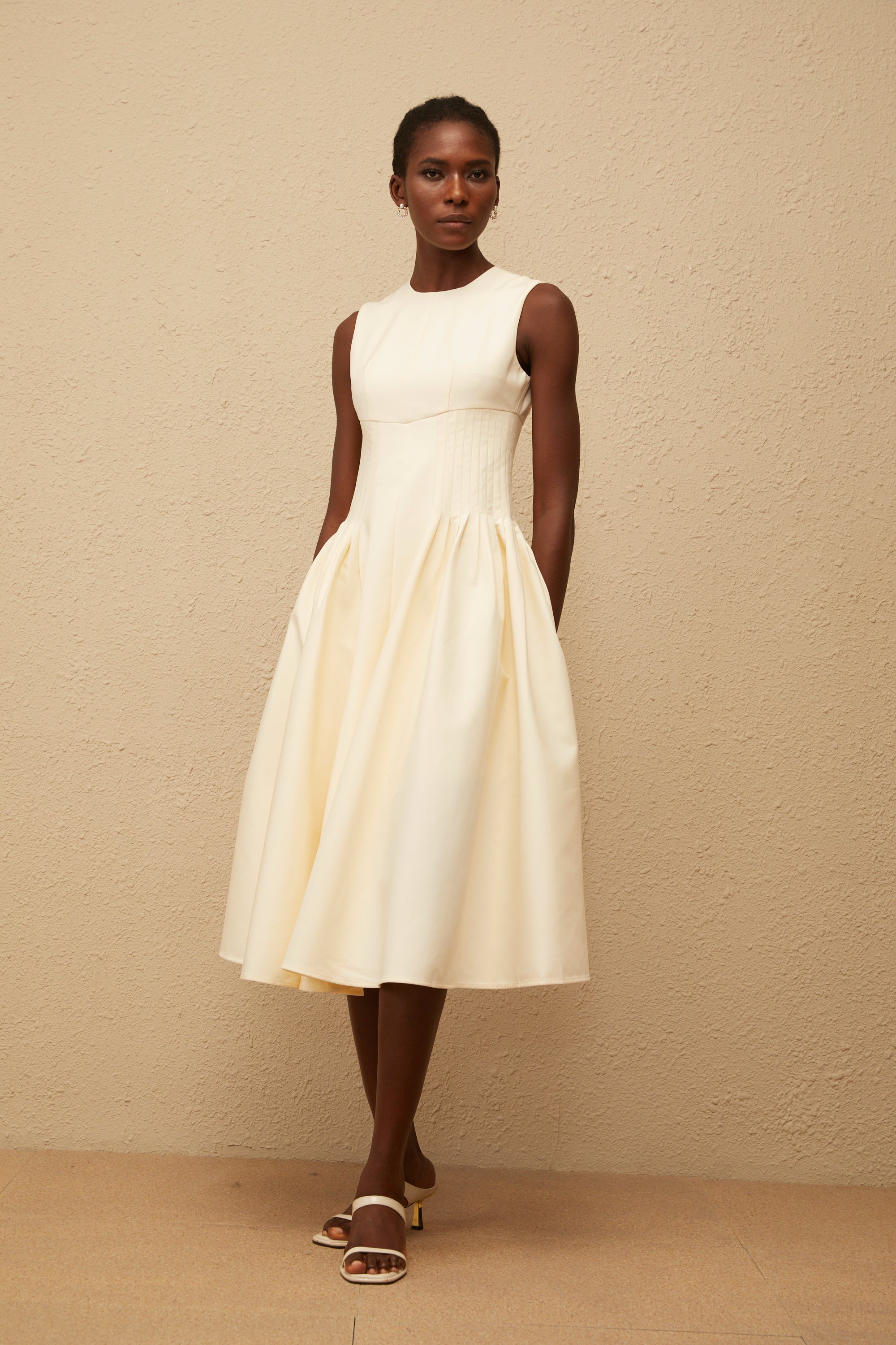 Velours Neutral Voluminous Midi Dress