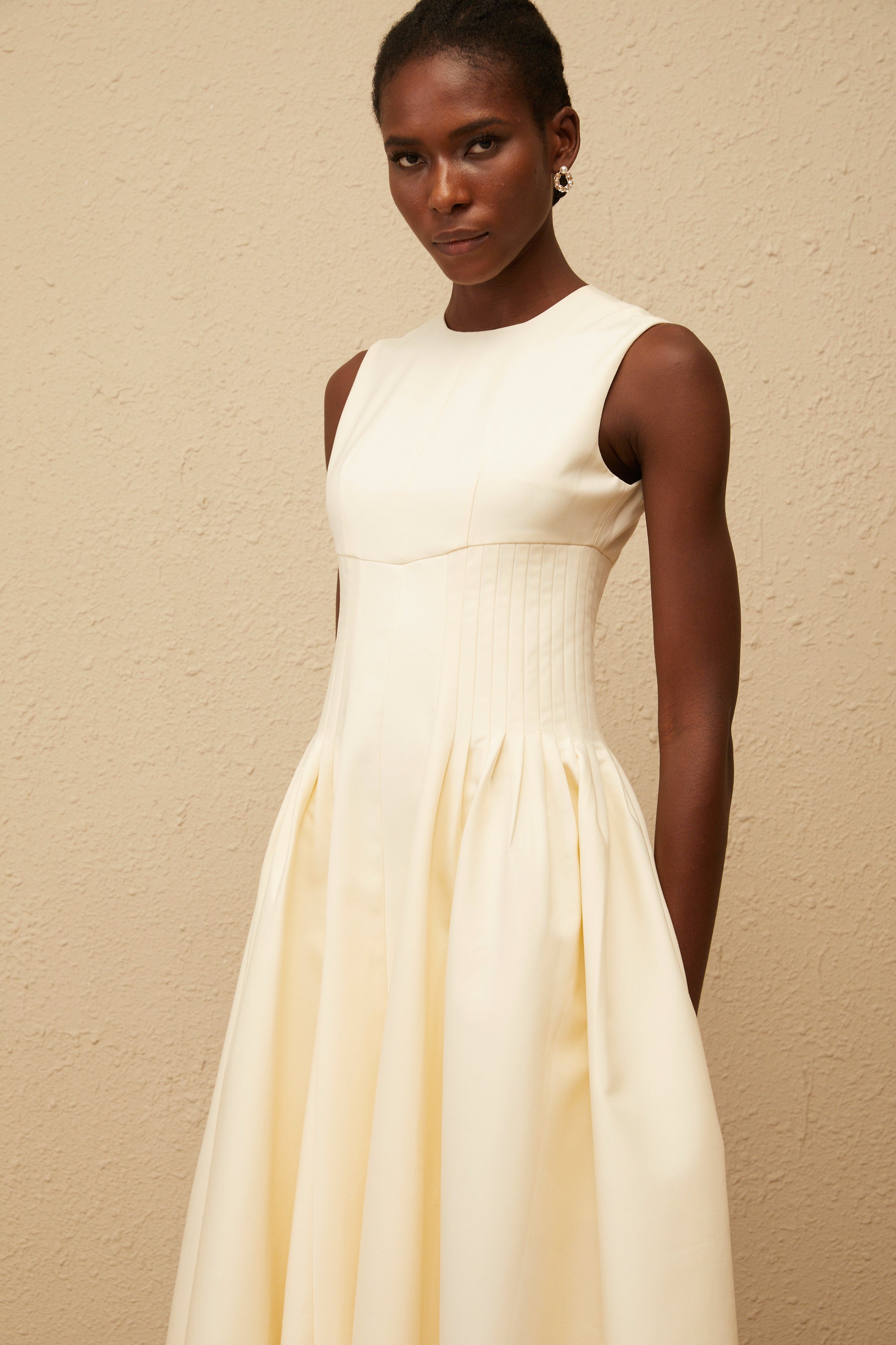 Velours Neutral Voluminous Midi Dress