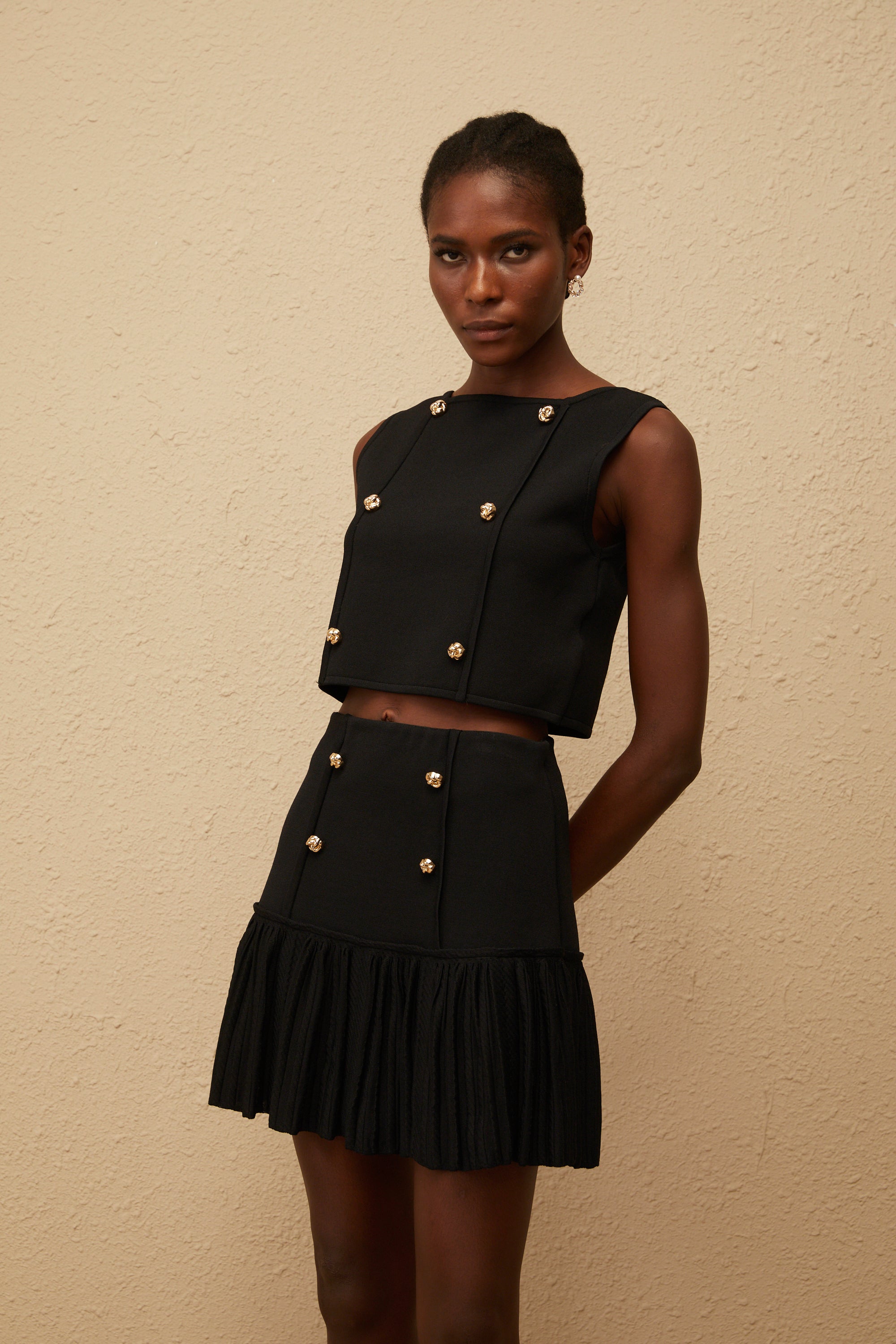 Georgia Black Knit Top & Skirt Set