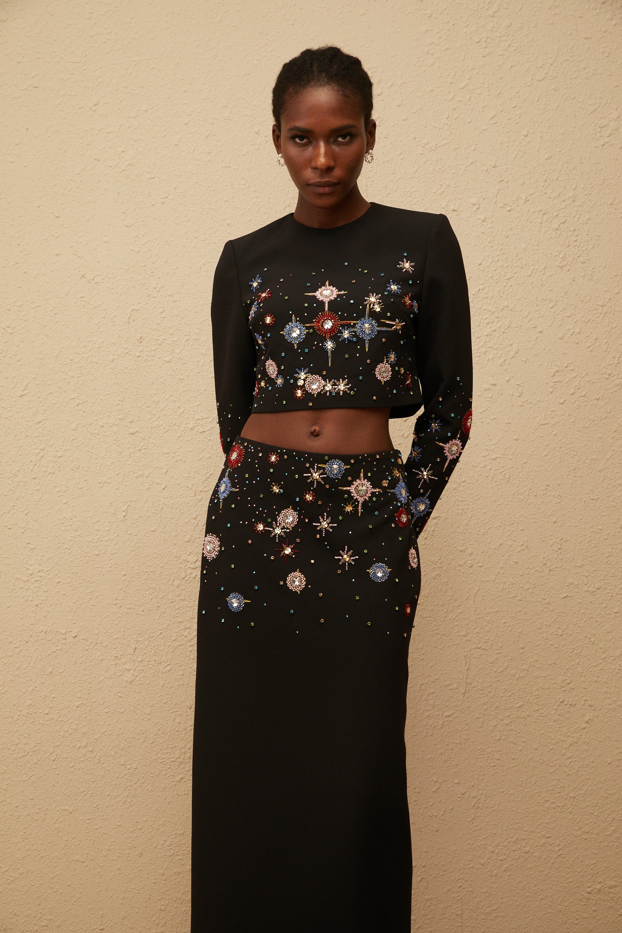 Étoile Black Embellished Top & Skirt Set