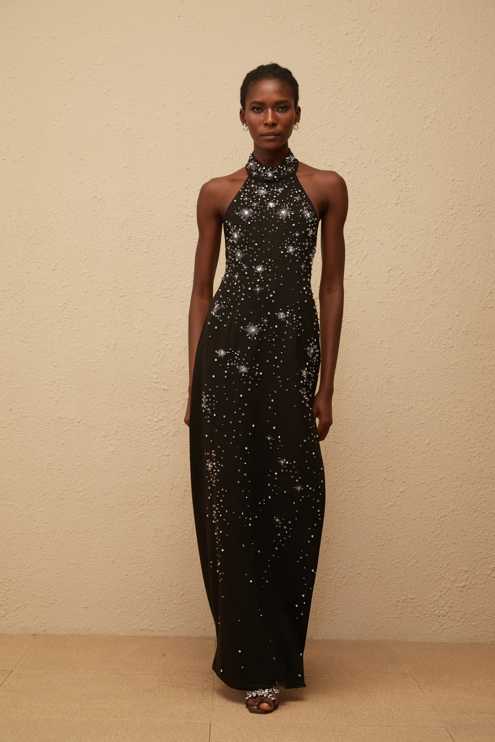 Perle Black Embellished Skinny Cut Maxi Dress