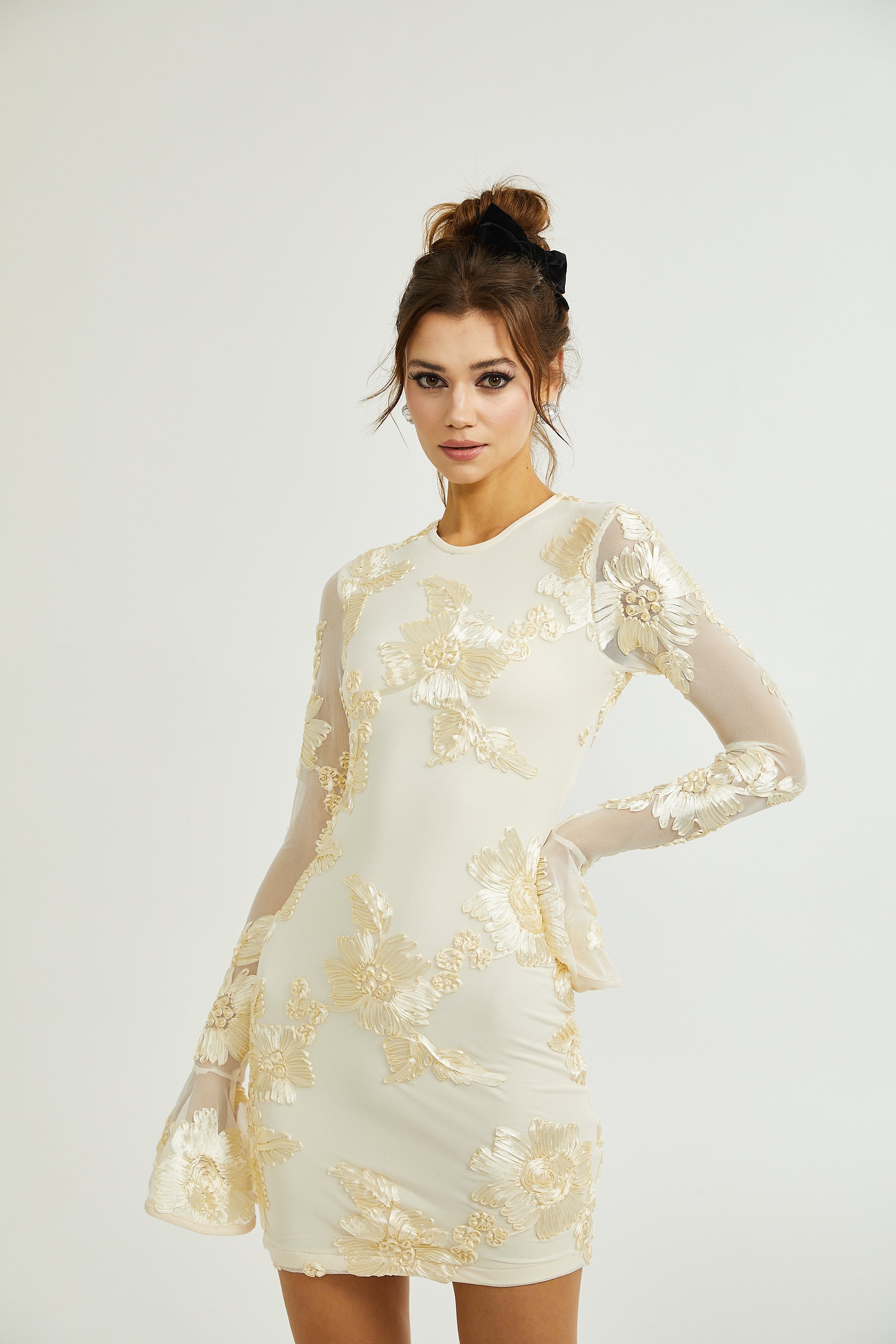 Nalini floral-embroidered open-back dress