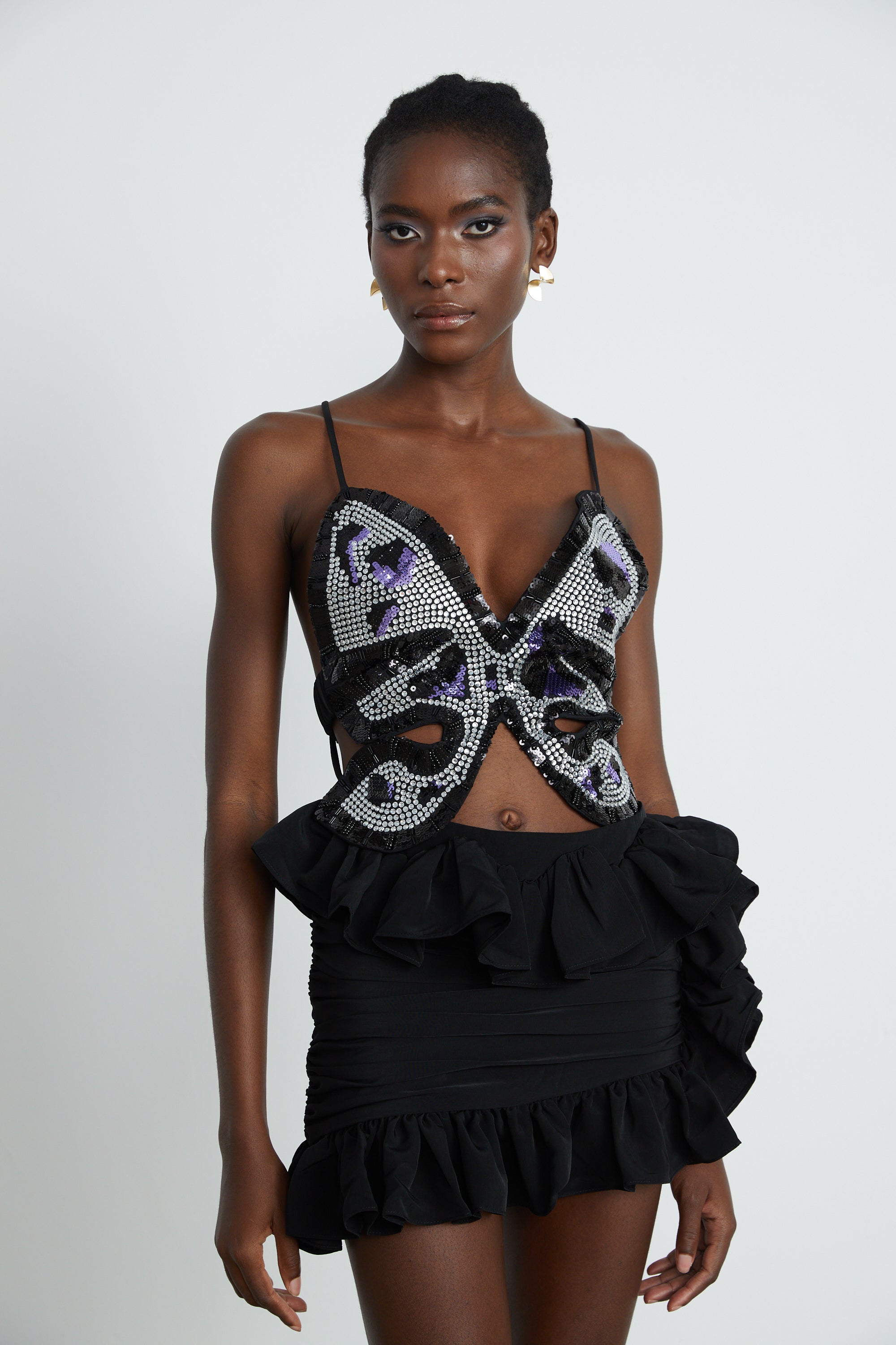 Pauline black asymmetrical ruffled skirt (Final Sale)