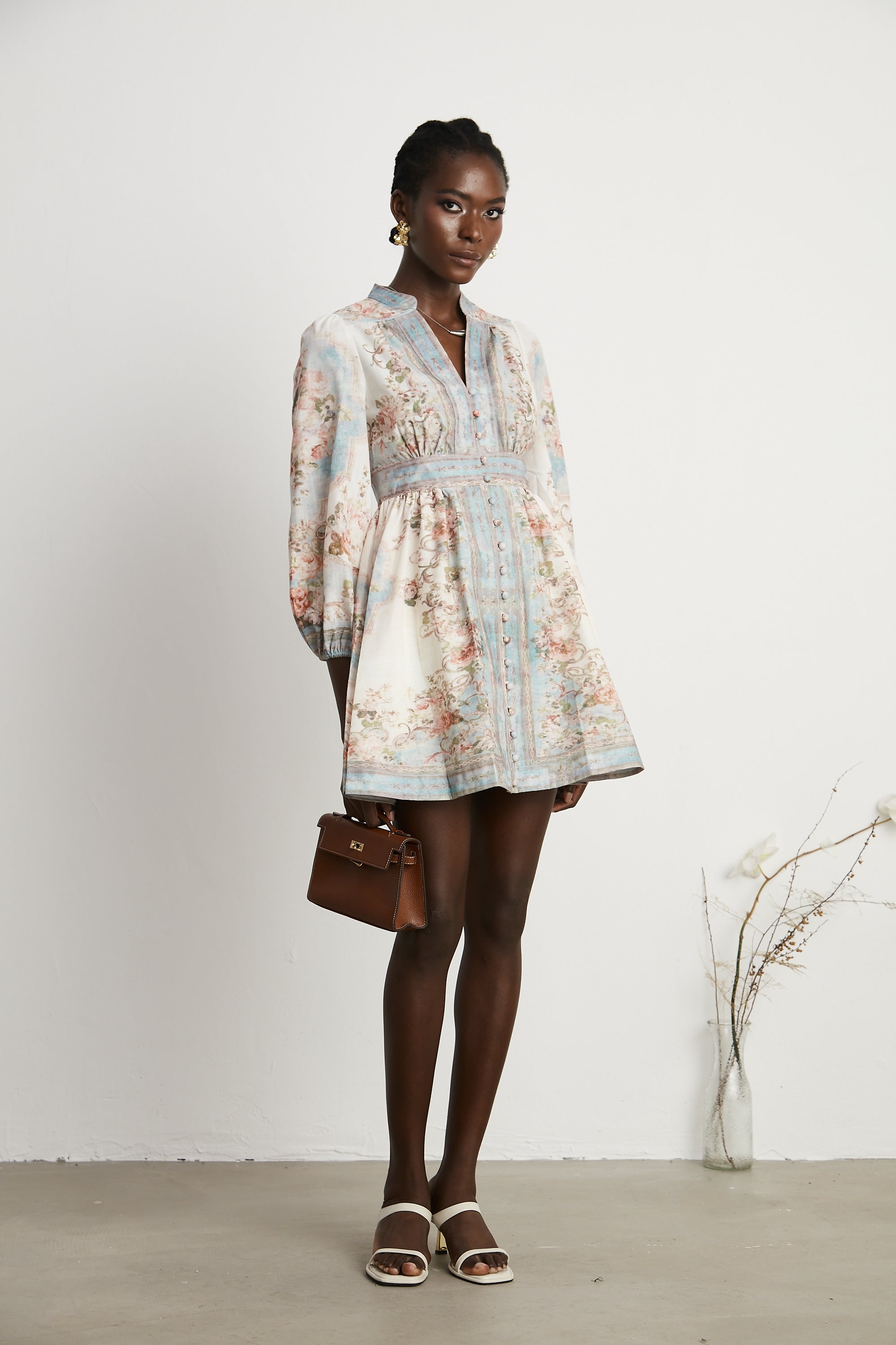Clémence Romantic Floral Print Mini Dress(Final Sale)