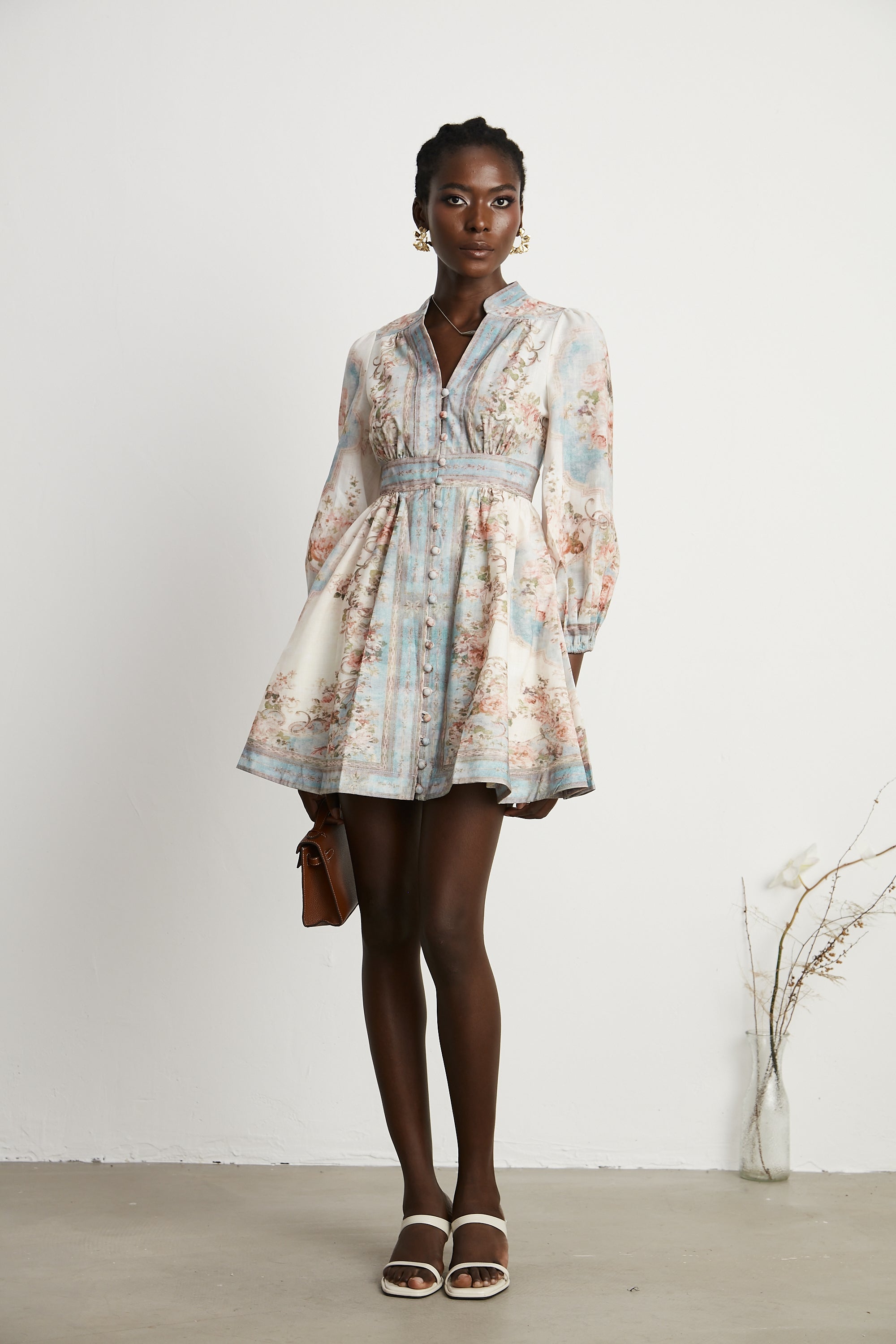 Clémence Romantic Floral Print Mini Dress(Final Sale)