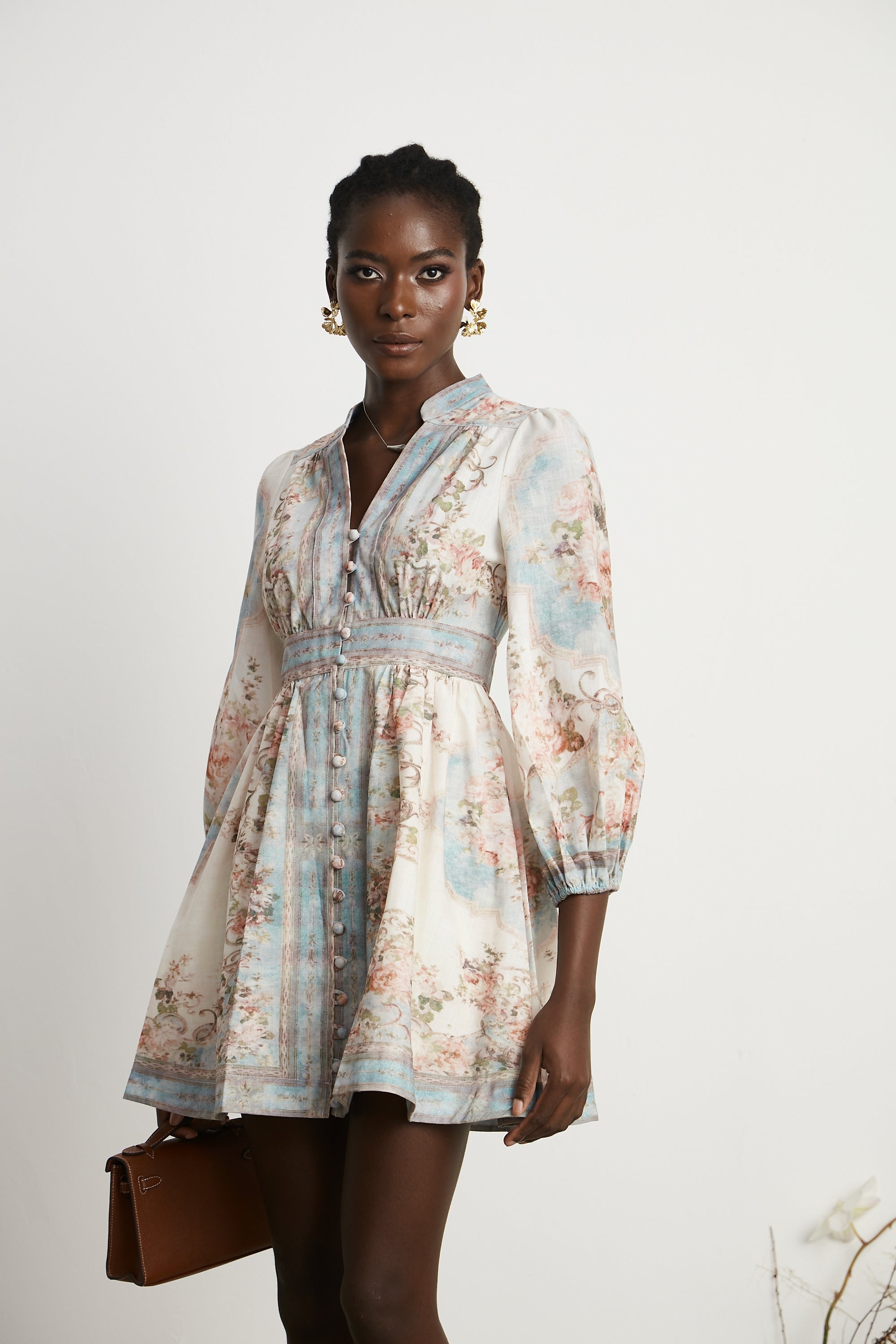 Clémence Romantic Floral Print Mini Dress(Final Sale)