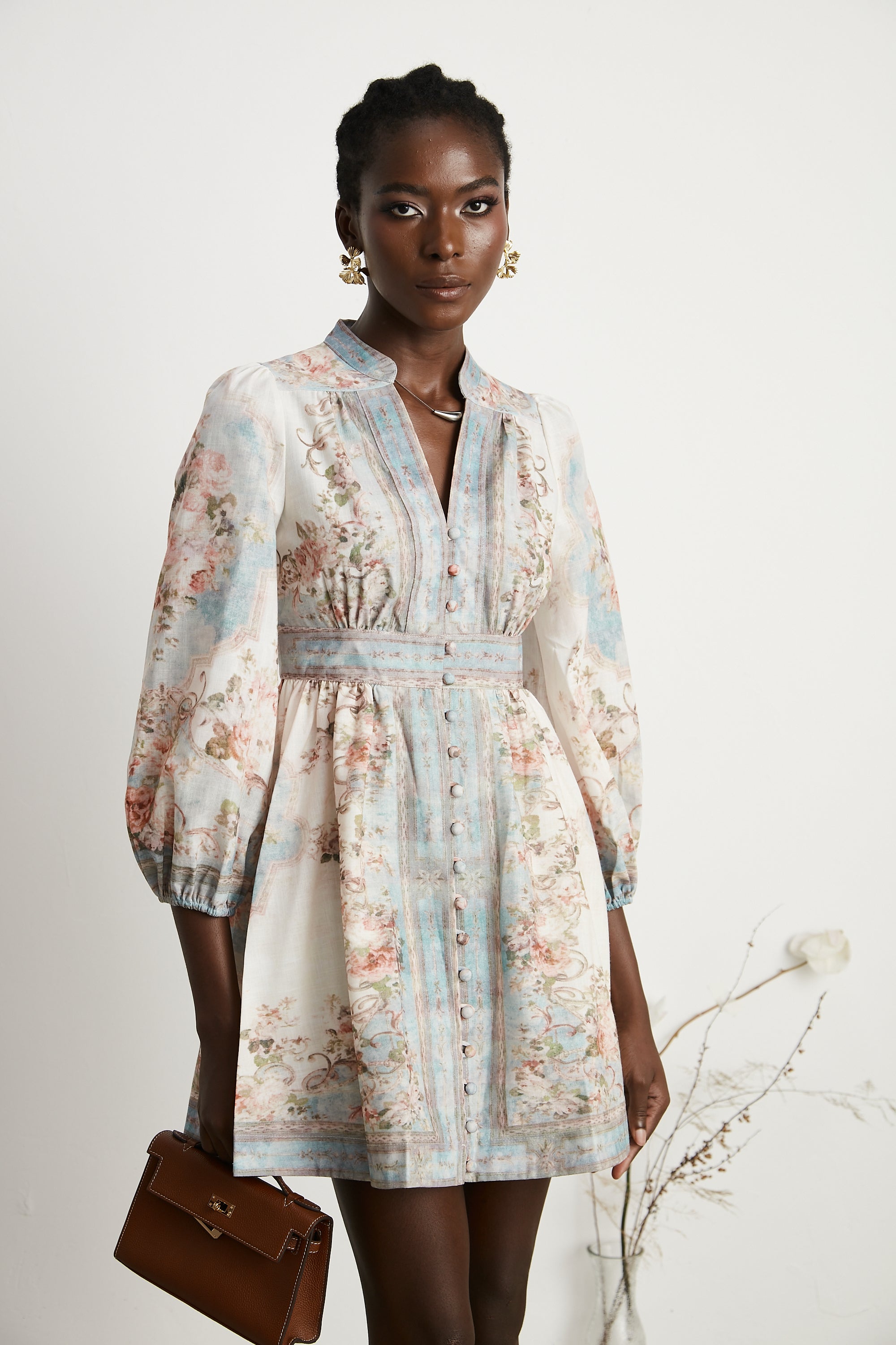 Clémence Romantic Floral Print Mini Dress(Final Sale)