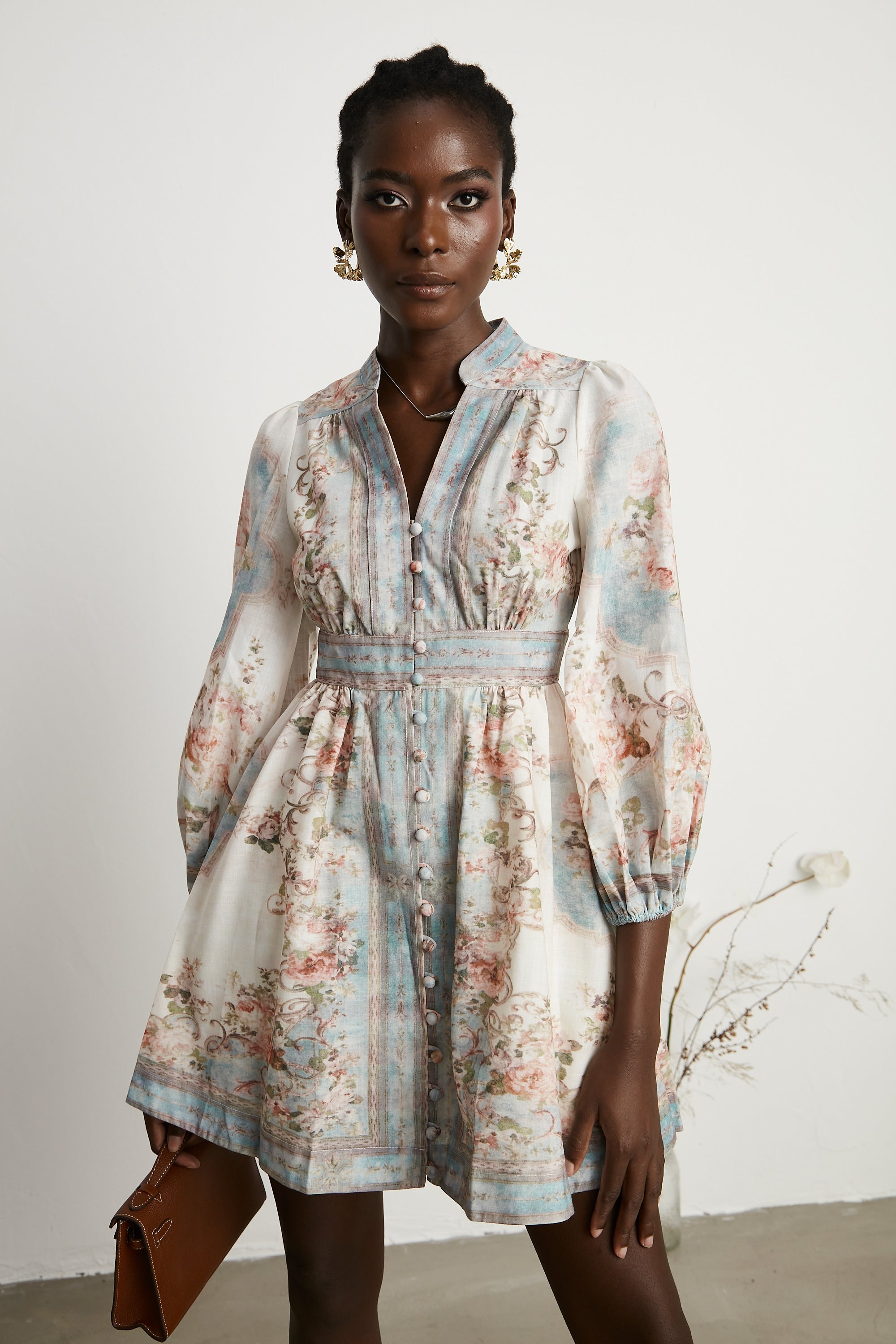 Clémence Romantic Floral Print Mini Dress(Final Sale)