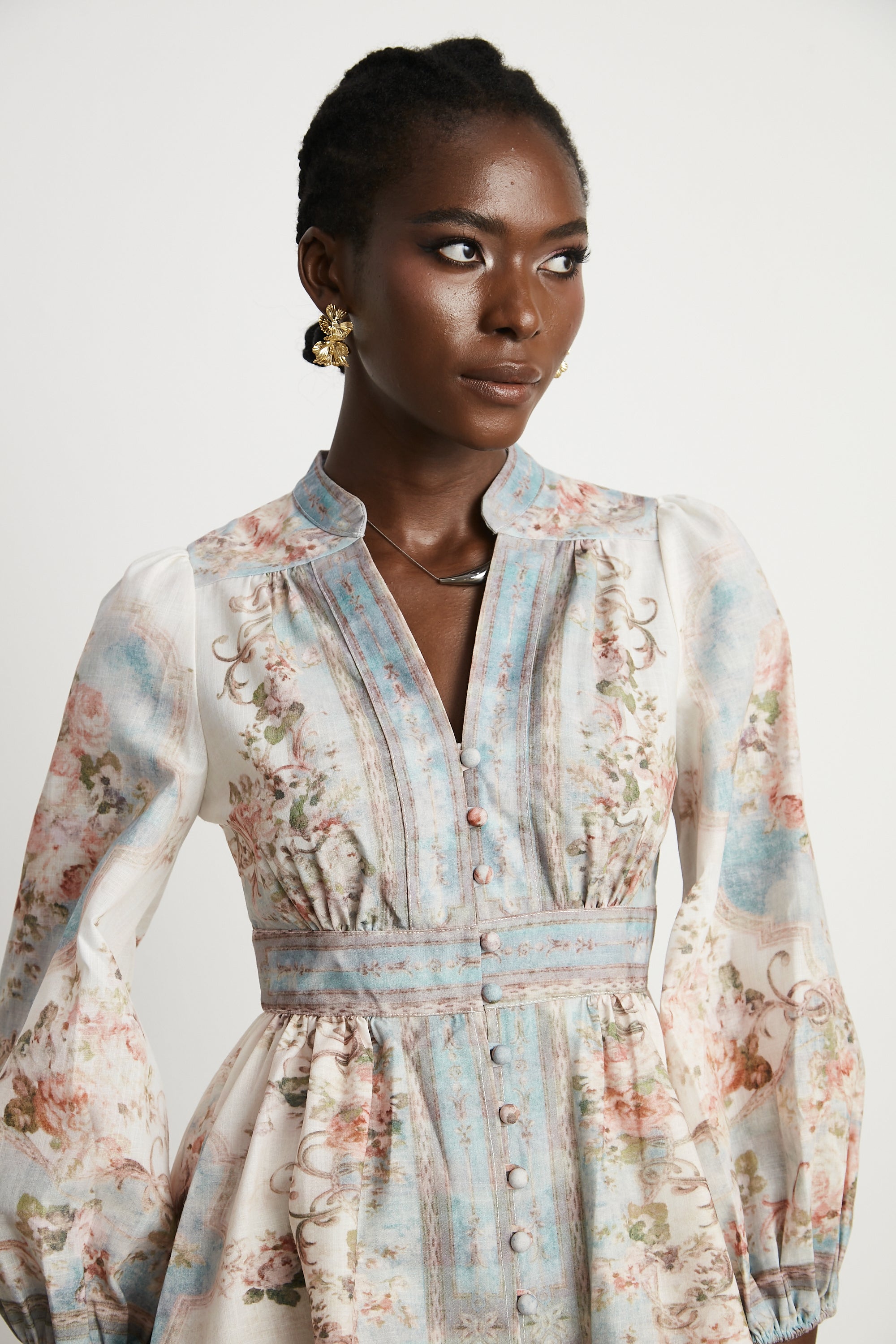 Clémence Romantic Floral Print Mini Dress(Final Sale)