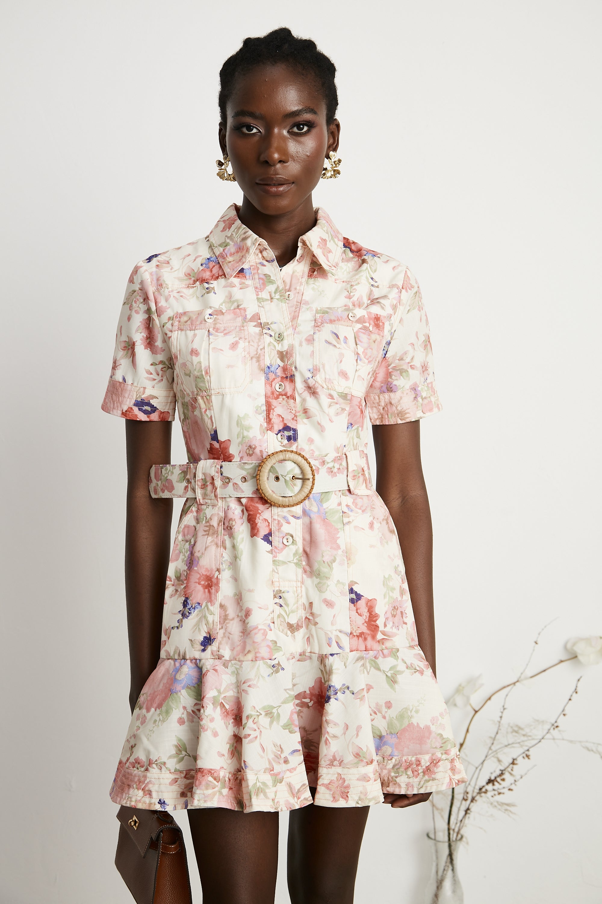 Axelle belted floral-print mini dress