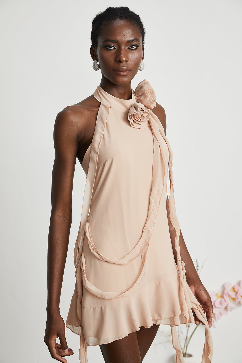 Women's Asymmetric Embroidered Rose Mini Dress
