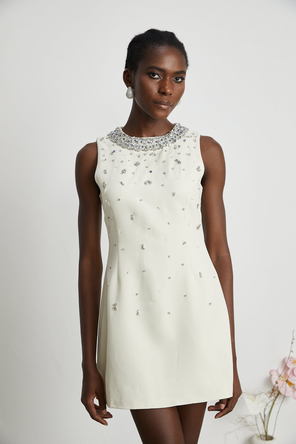 Emilo Crystal Embellished Lace Belted Mini Dress