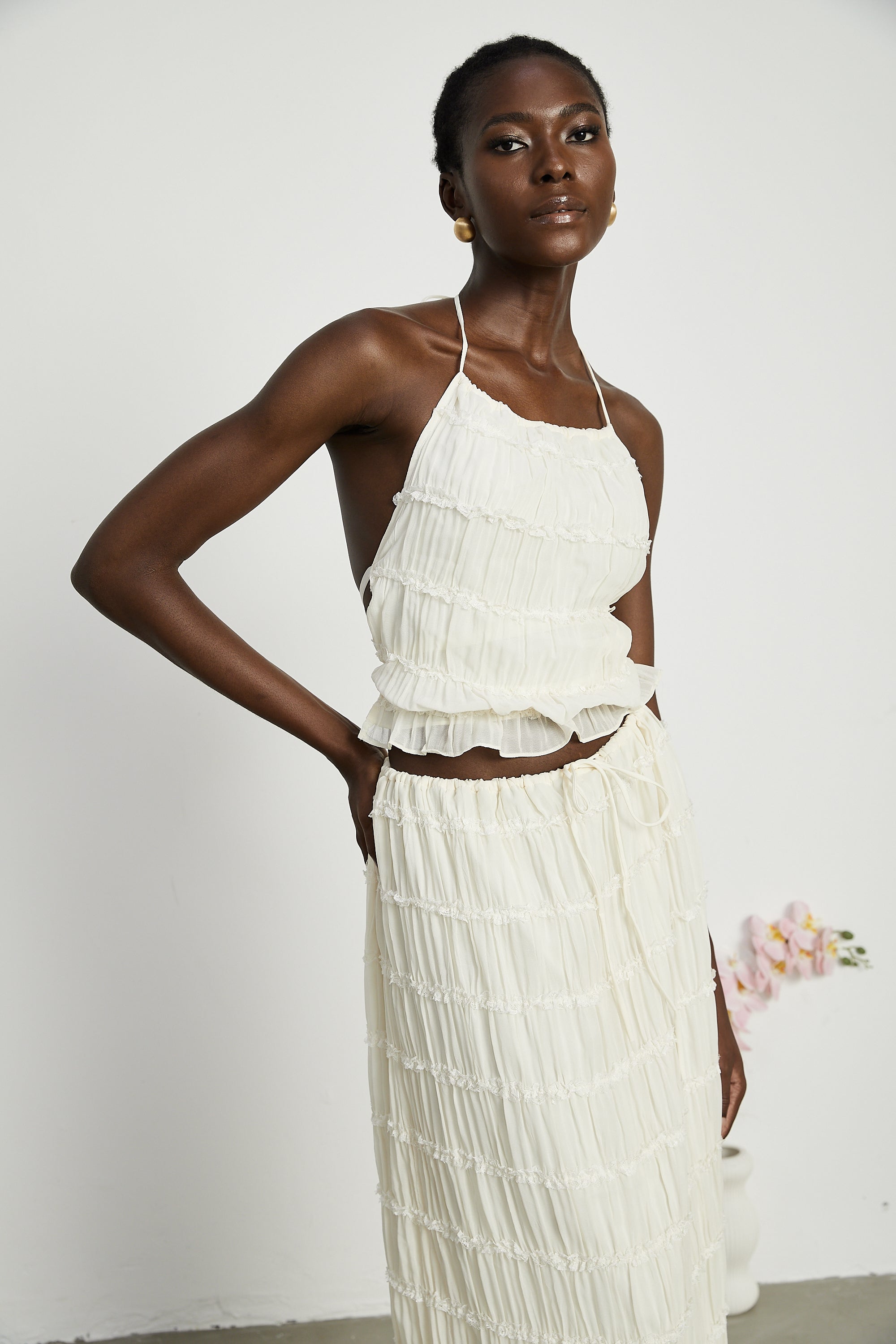 Alyssa pleated top & skirt matching set