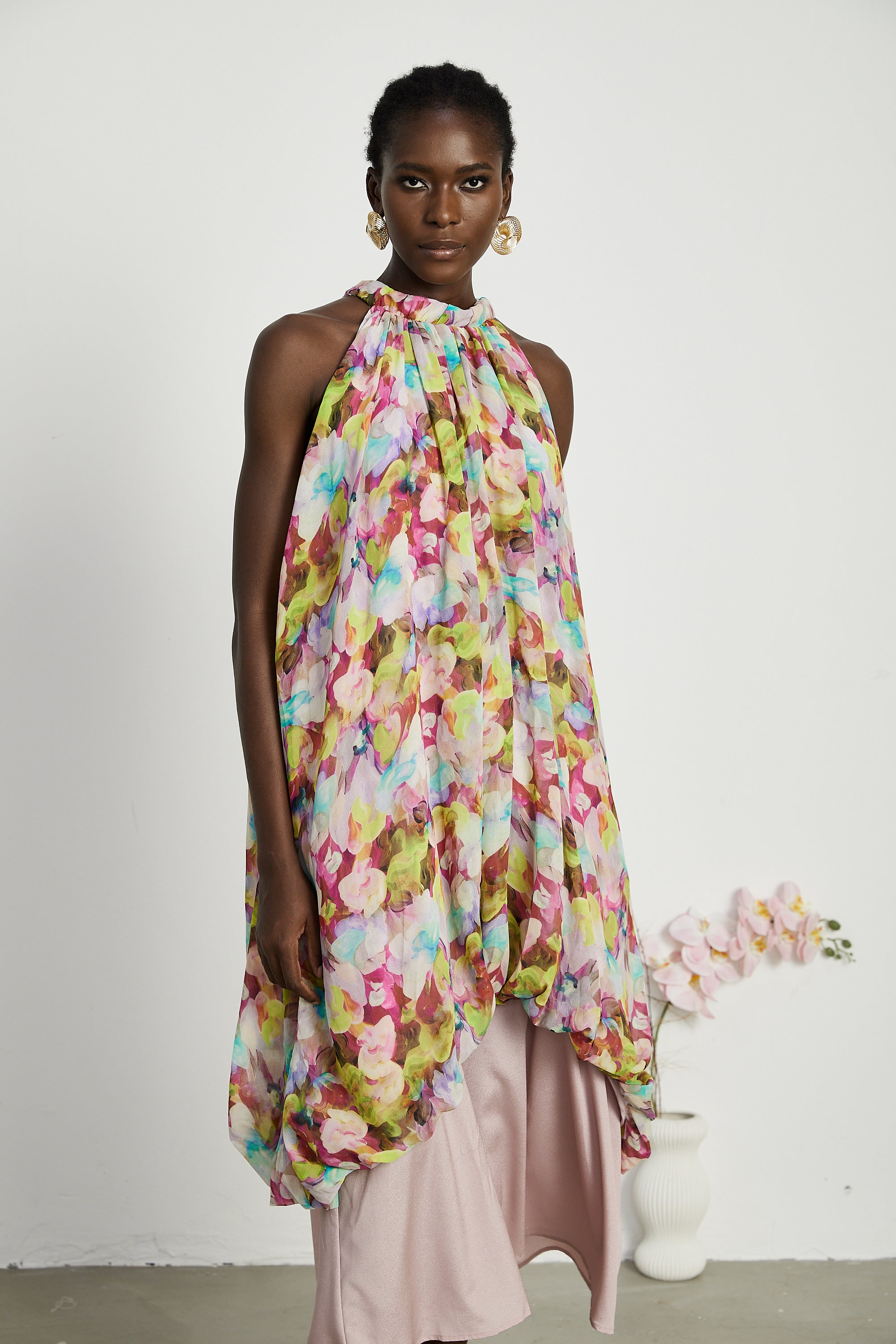 Robe midi sans manches à imprimé floral Gianina (Vente définitive - États-Unis uniquement)