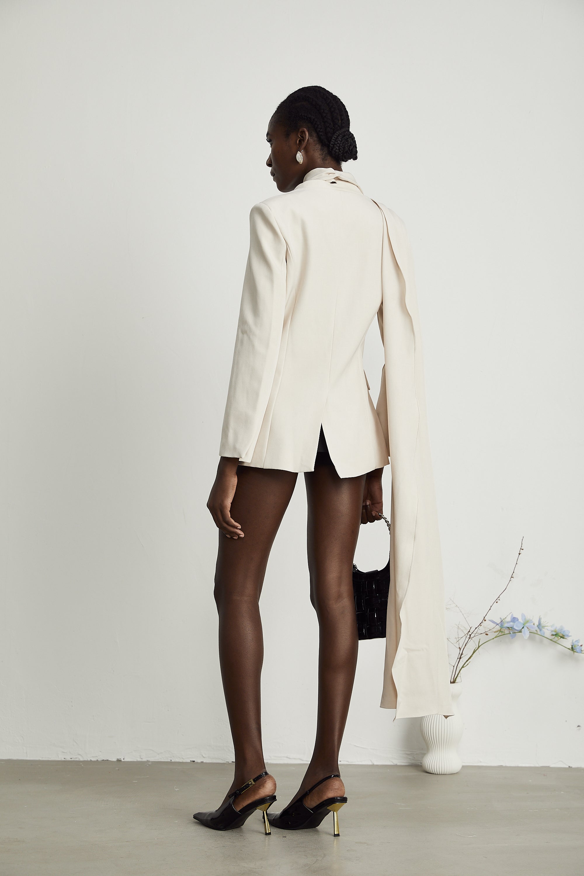 Coralie shawl-detailed jacket in Neutrals