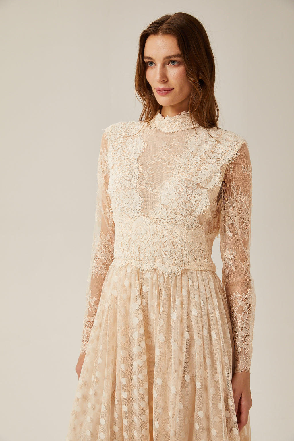 liane polka-dot lace-embroidered midi dress