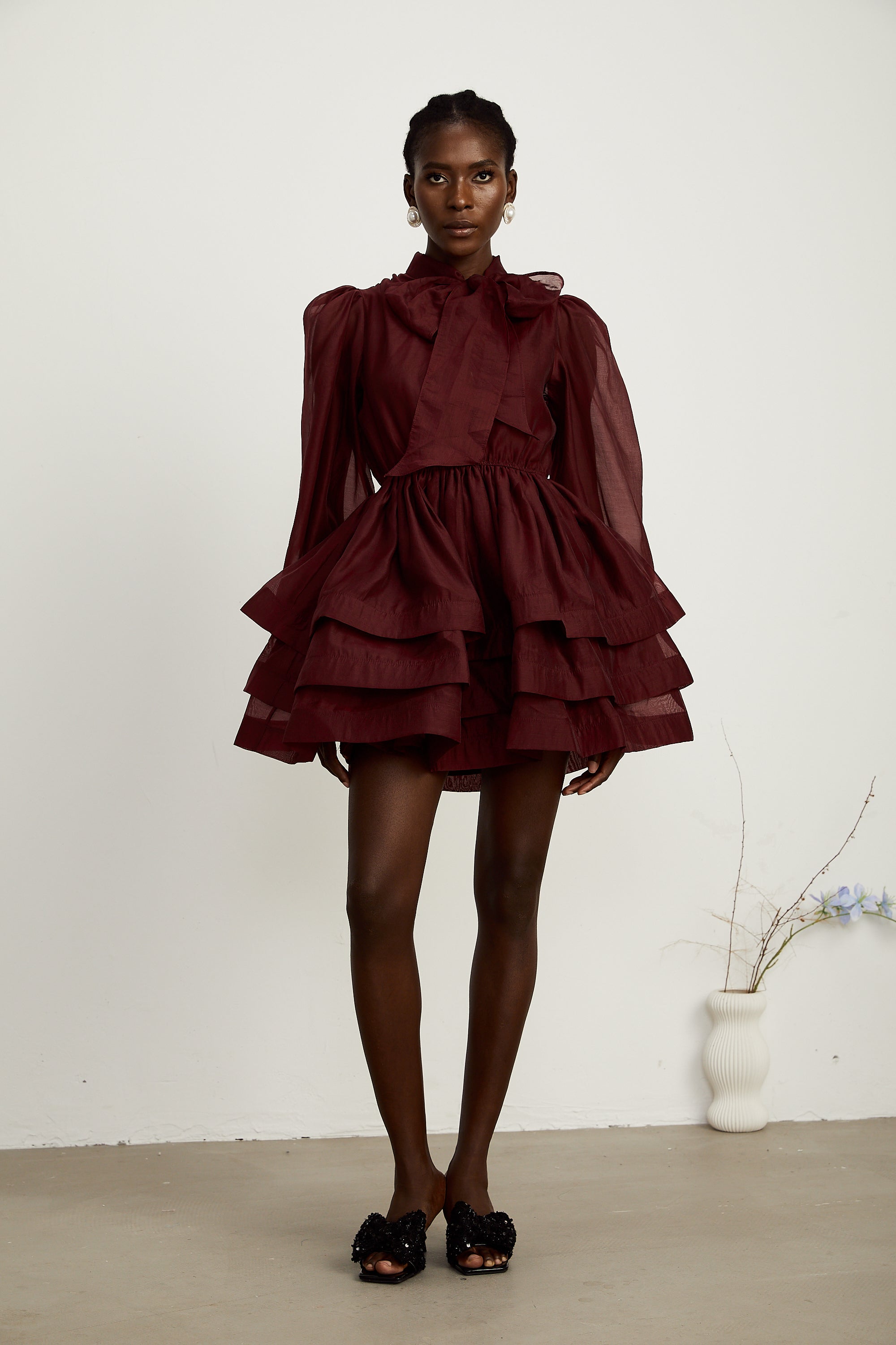 Élodie tiered flared mini dress in Red