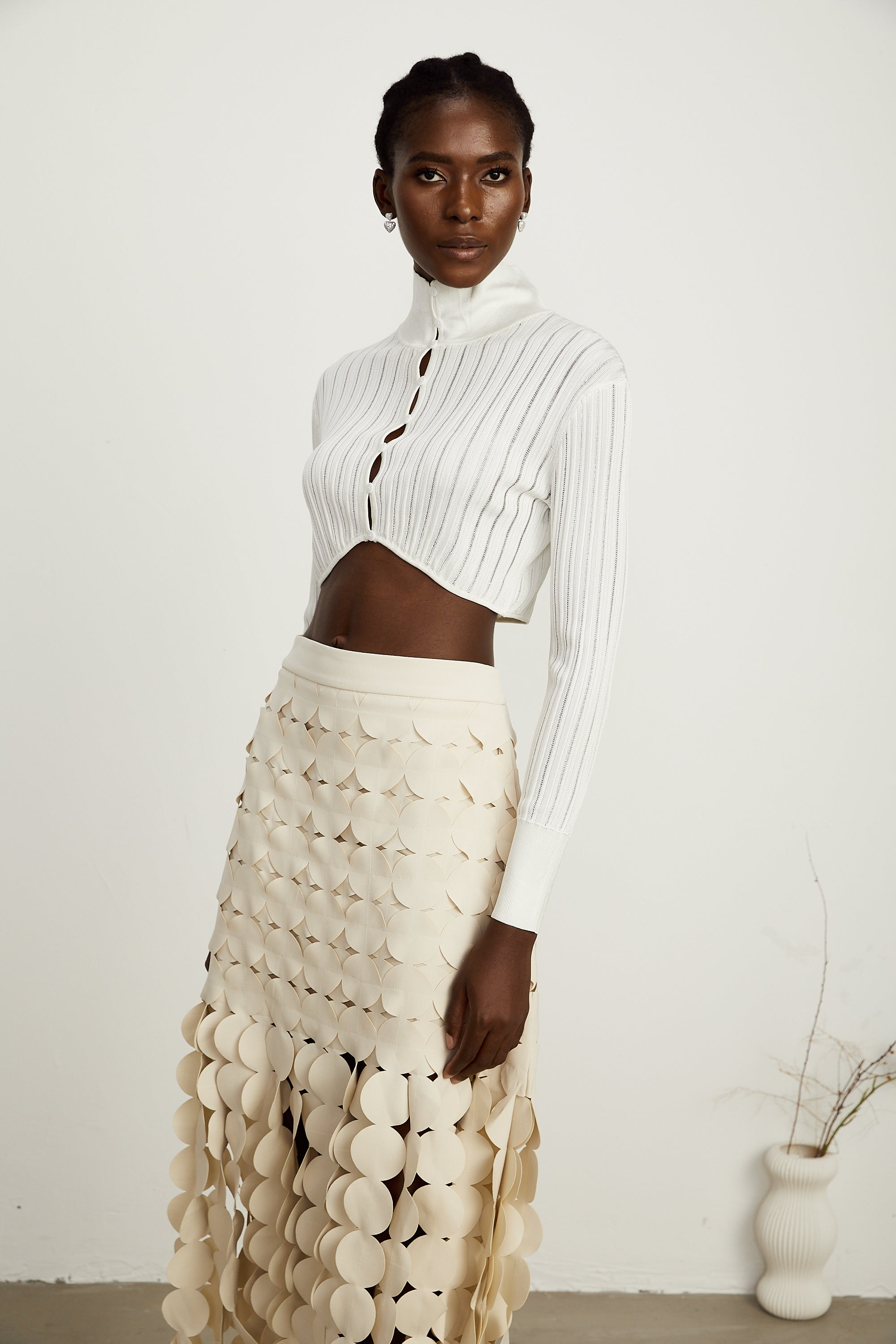 Éléonore white high-neck ribbed-knit crop top