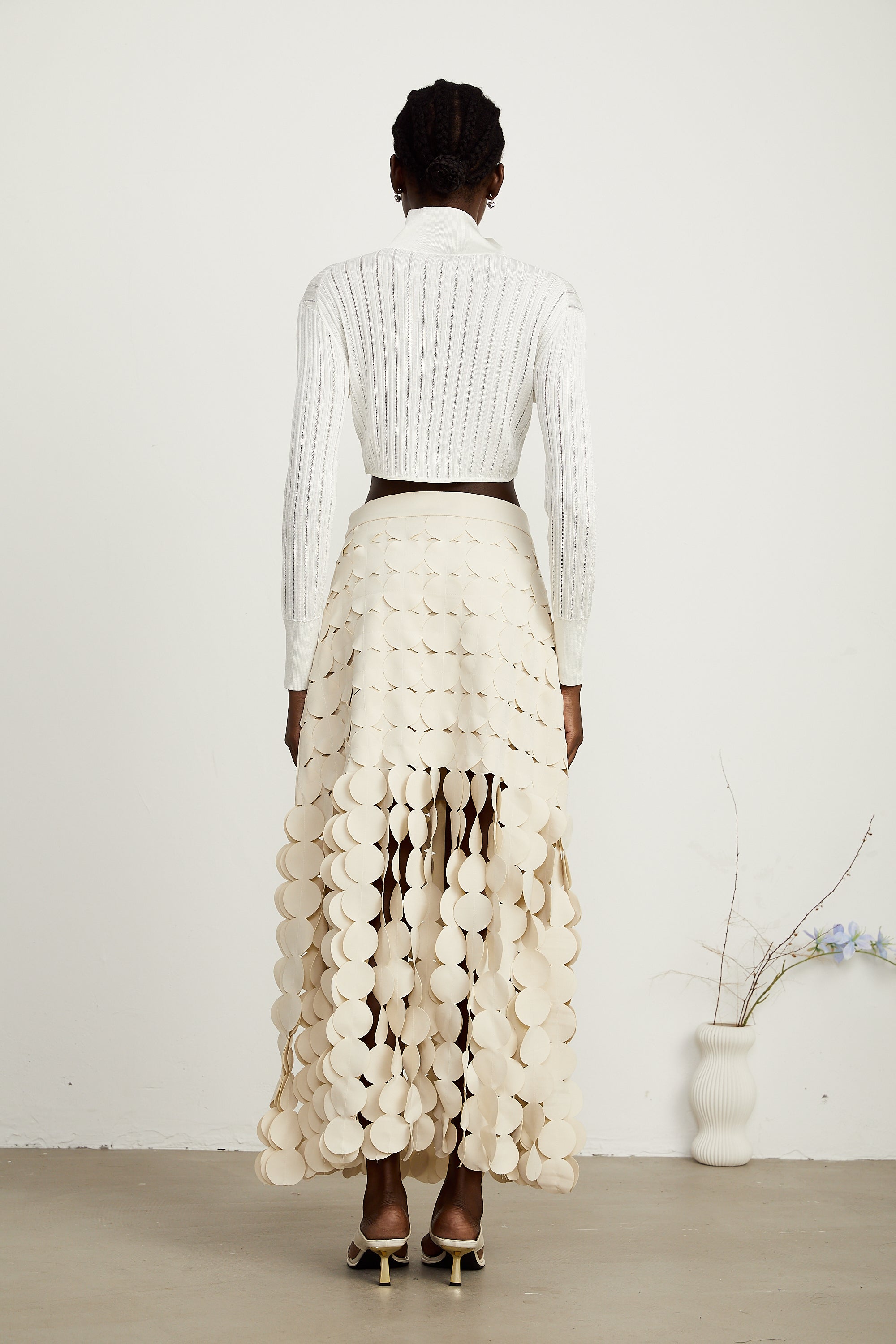 Éléonore white high-neck ribbed-knit crop top