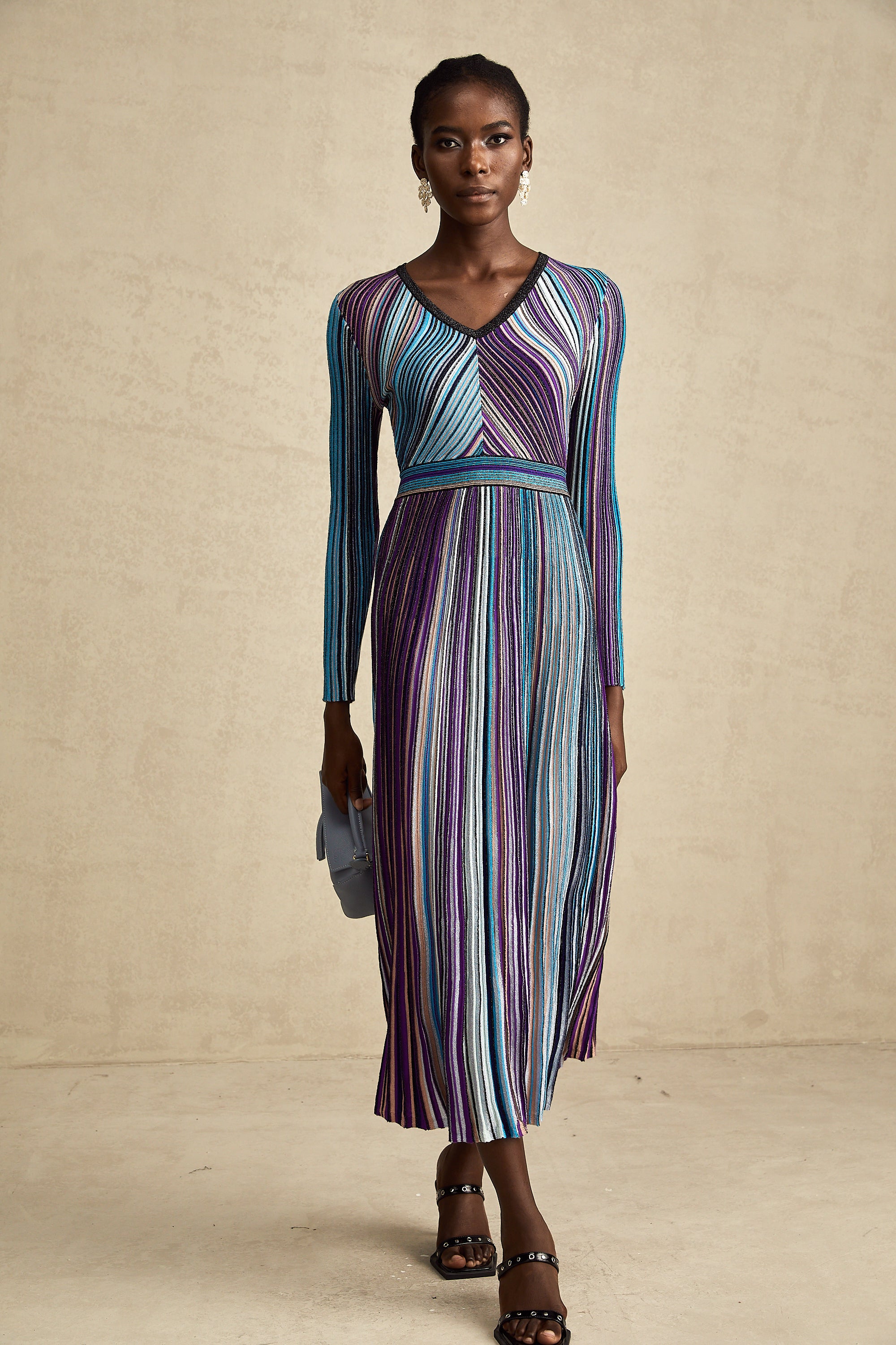 Mathilde metallic pleated midi dress in Blue