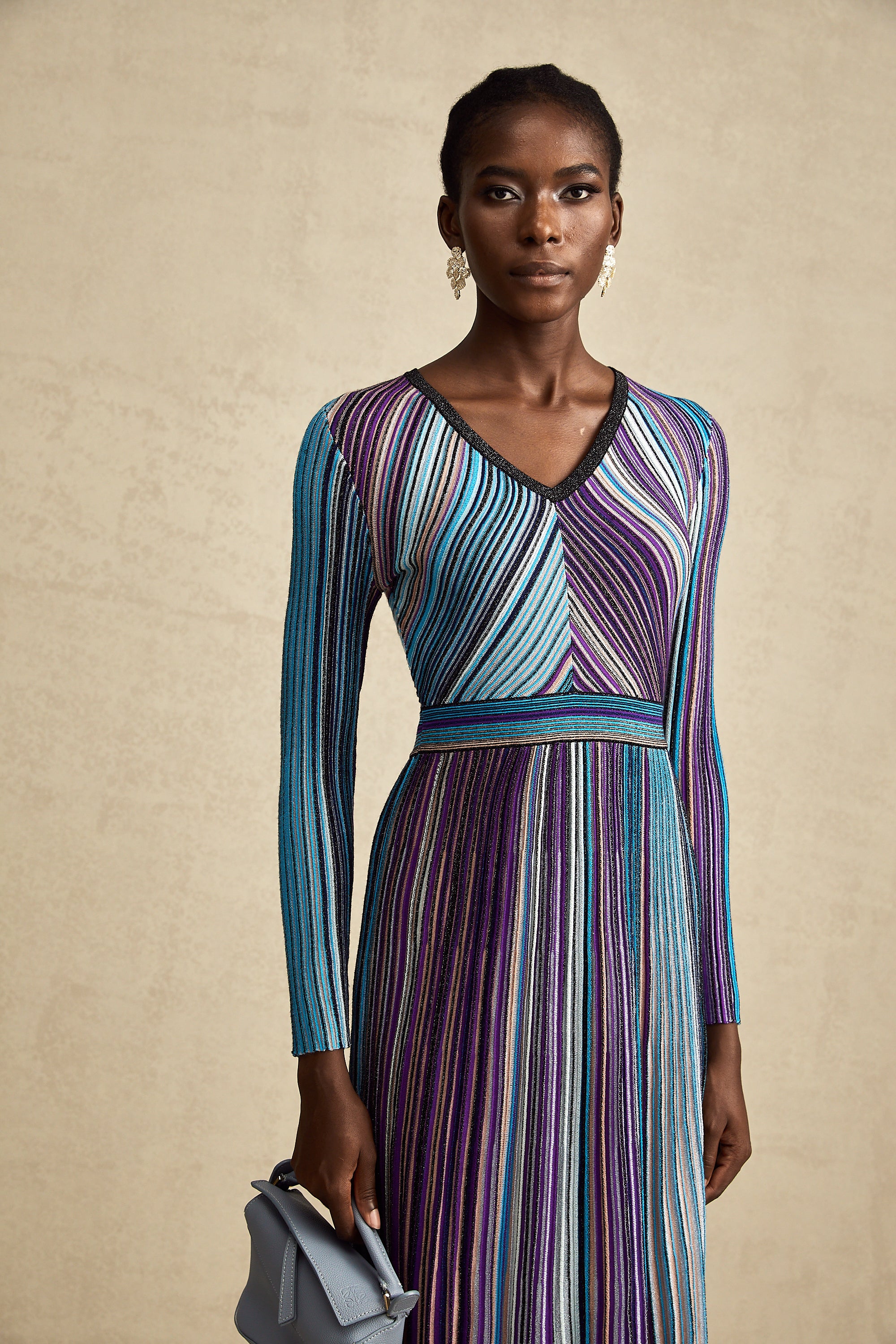 Mathilde metallic pleated midi dress in Blue